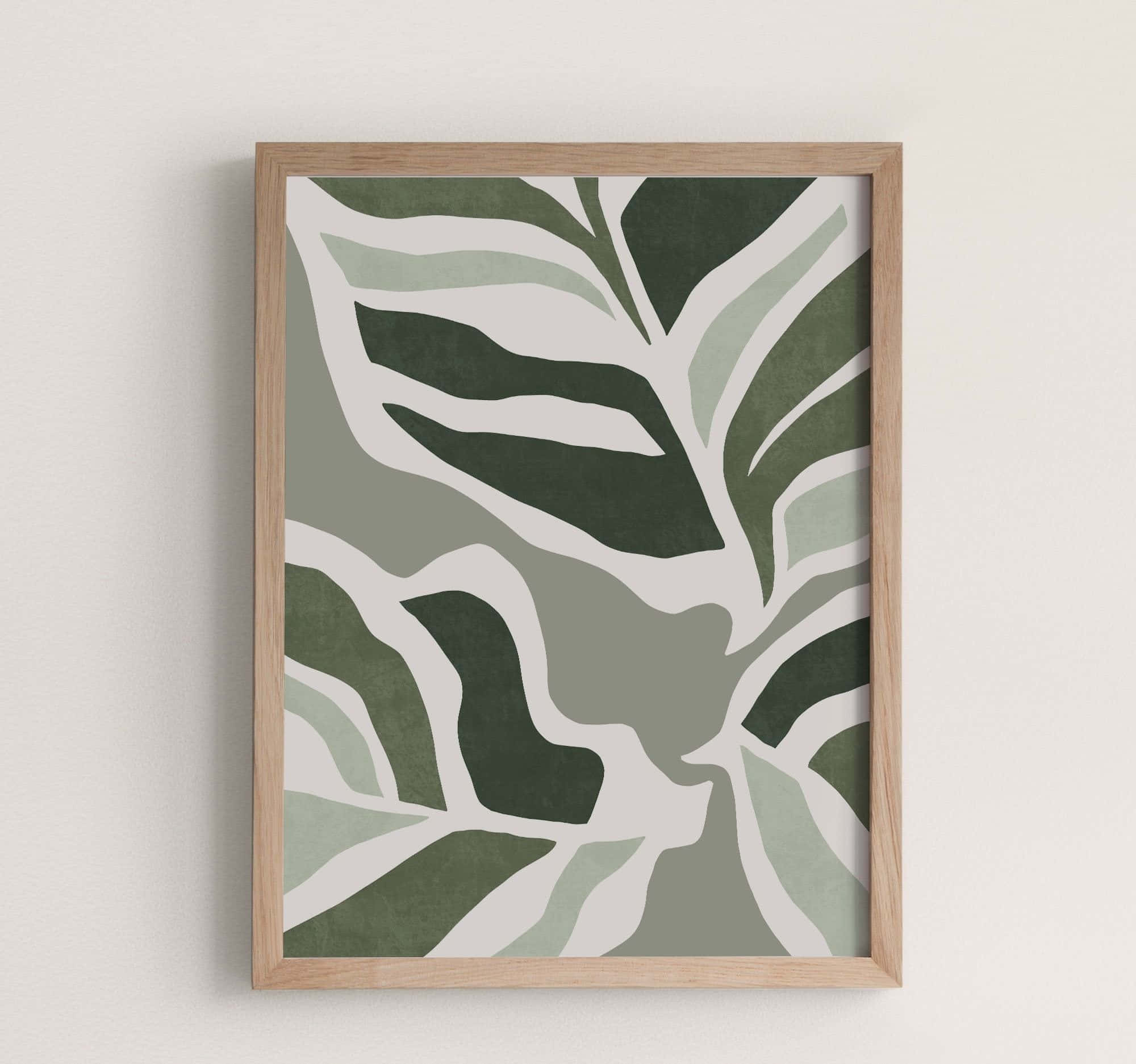 minimalist painting, abstract green leaf patterns, varying shades, Full HD Desktop Wallpaper