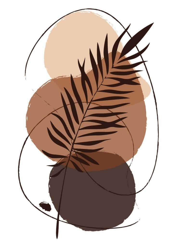minimalist painting, blue tones, dark brown fern leaf, SD Phone Wallpaper