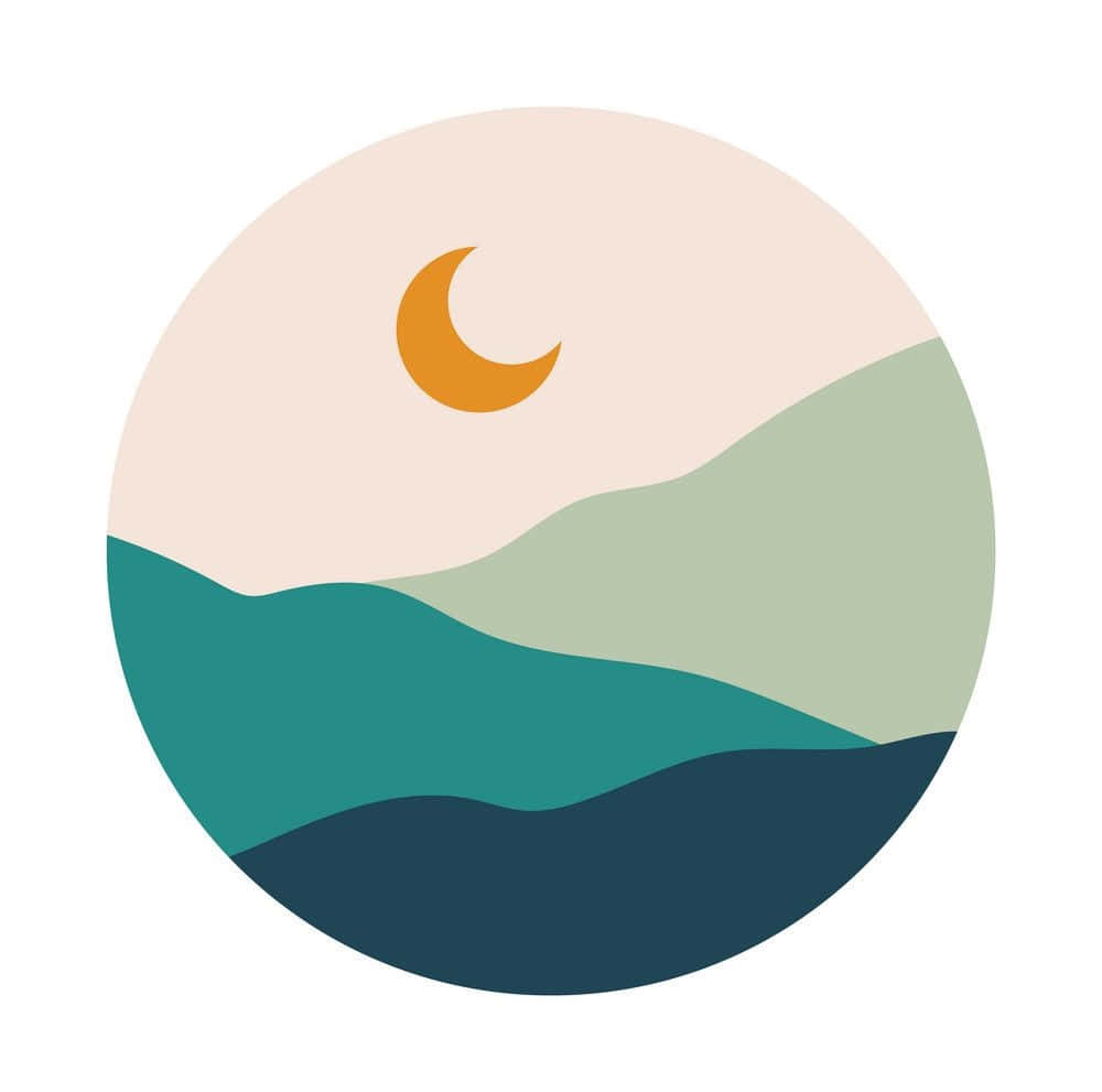 minimalist painting, circular illustration, layered mountain ranges, SD Desktop Wallpaper