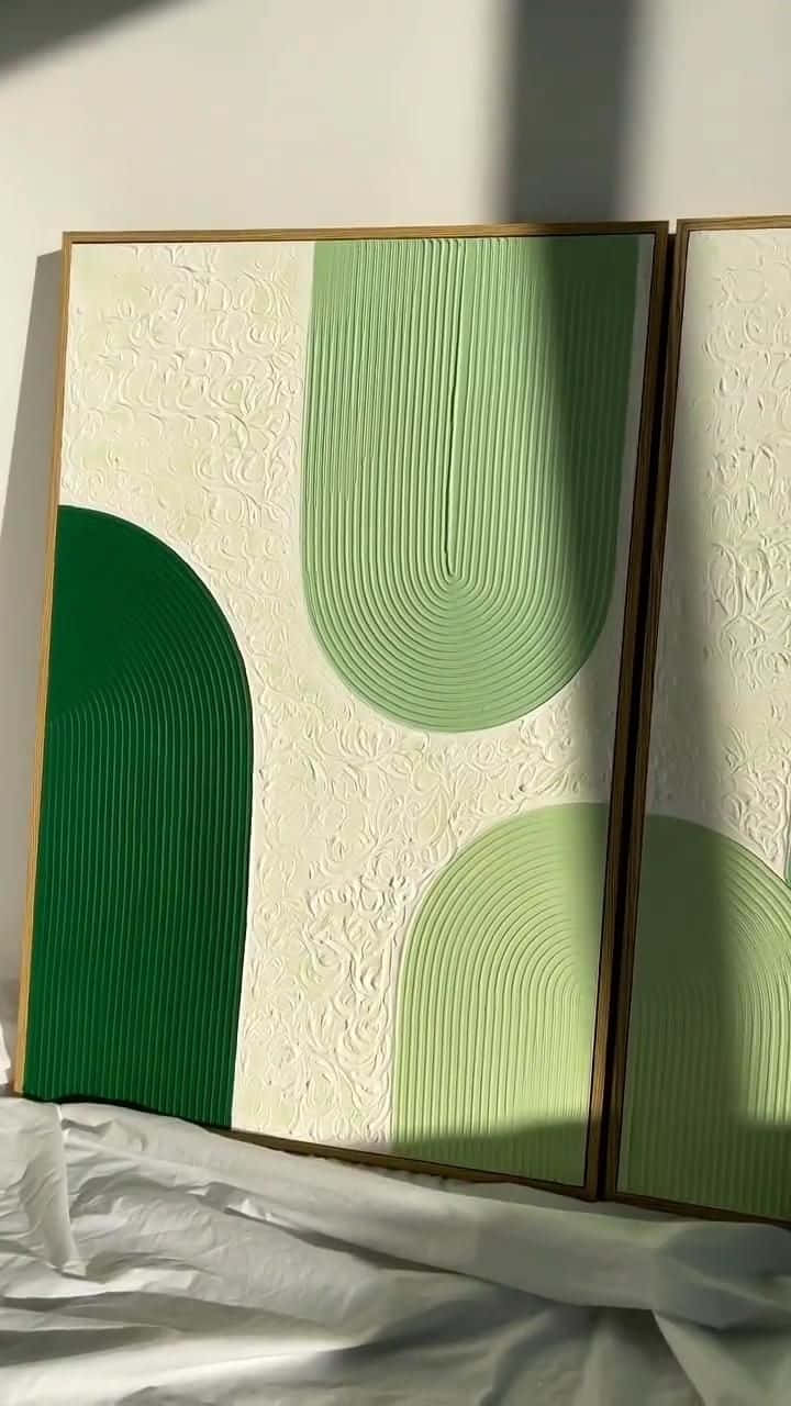 minimalist painting, green curved shapes, textured cream background, HD Phone Wallpaper