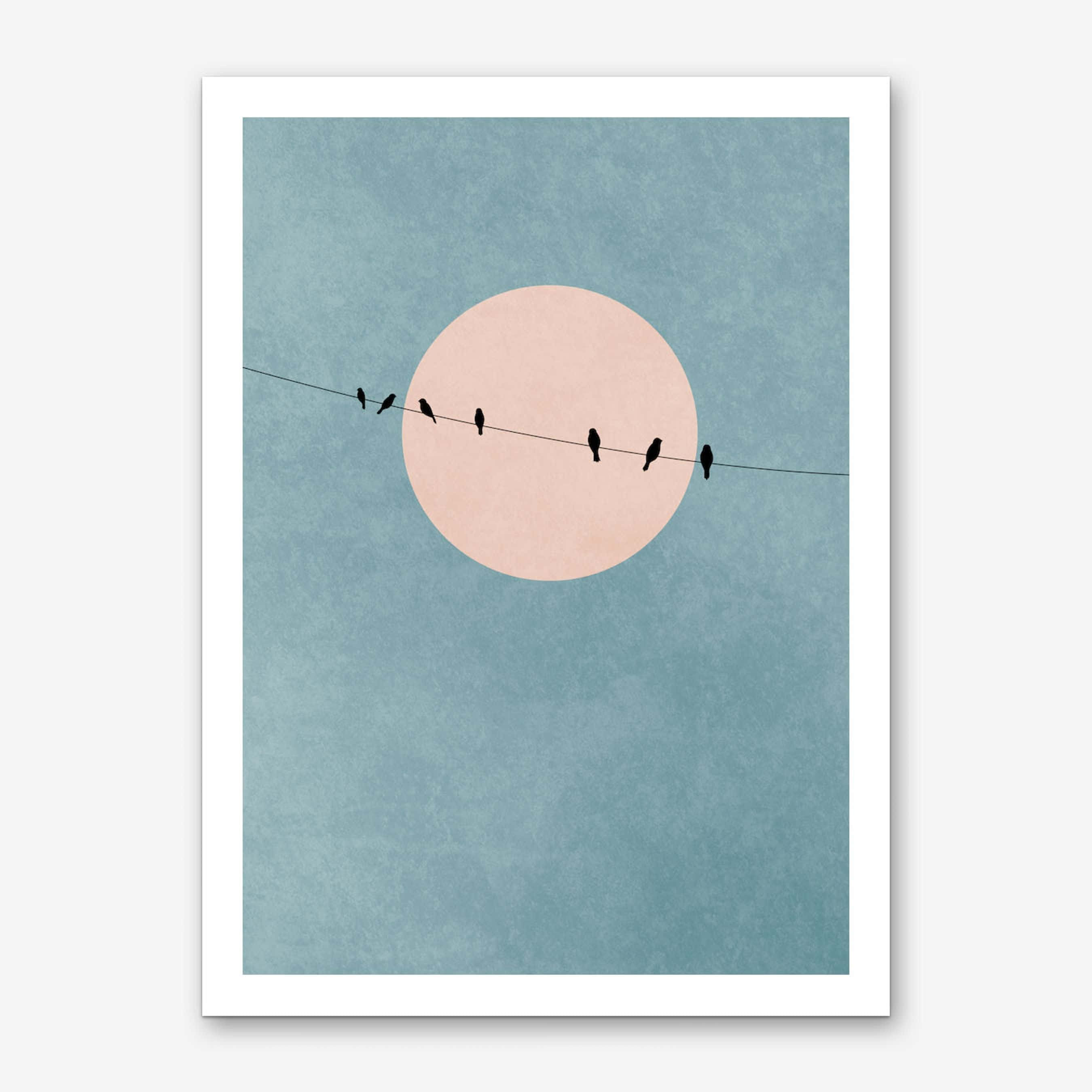 minimalist painting, black bird silhouettes, wire, 2K Desktop Wallpaper