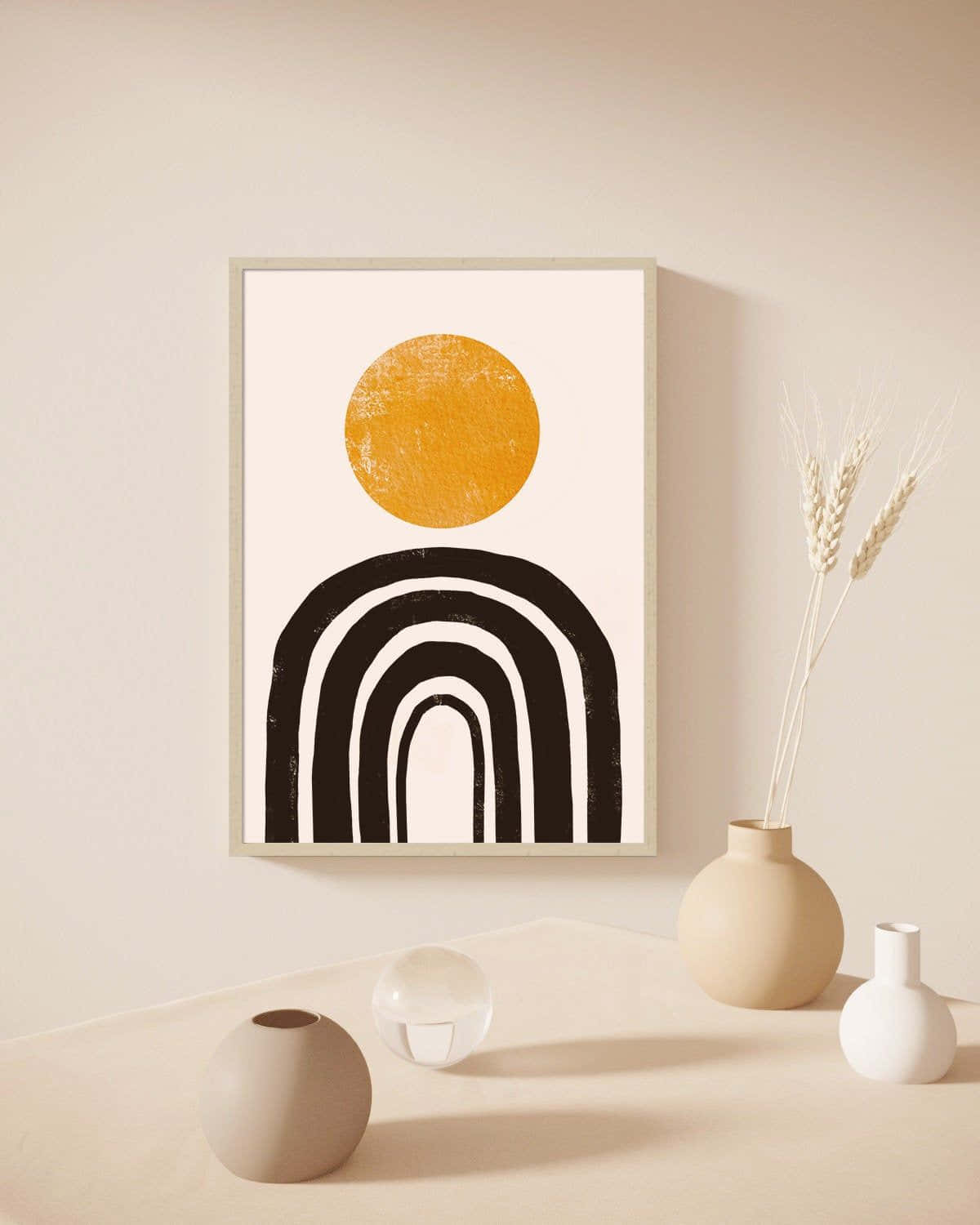 minimalist abstract art print, textured gold circle, black arches, HD Phone Wallpaper