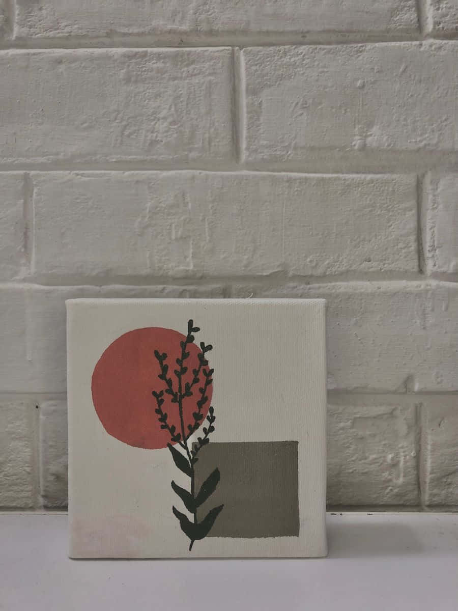 minimalist painting, red circle, black plant silhouette, SD Phone Wallpaper