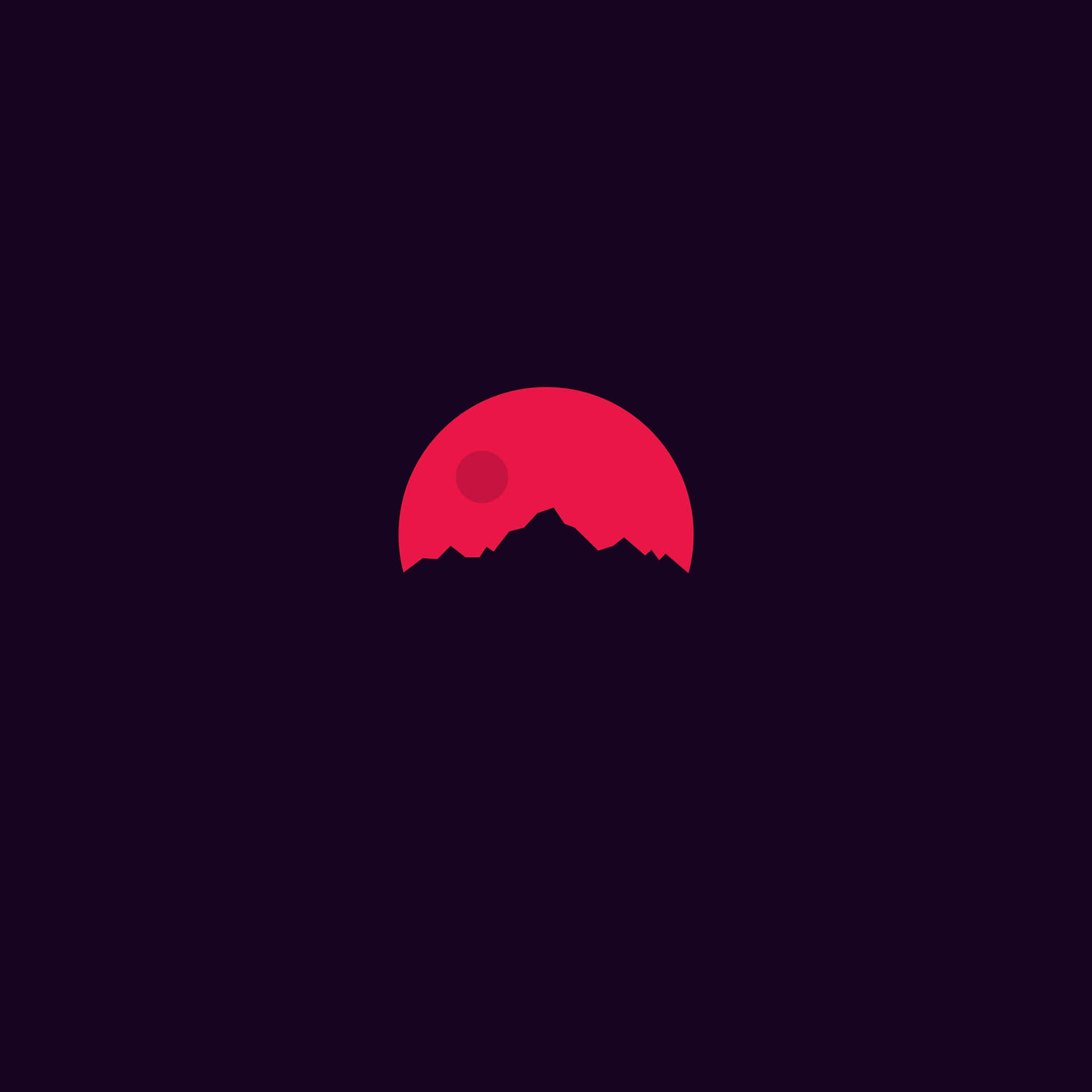 minimalist red sun, jagged mountain silhouette, deep purple sky, Full HD Desktop Wallpaper