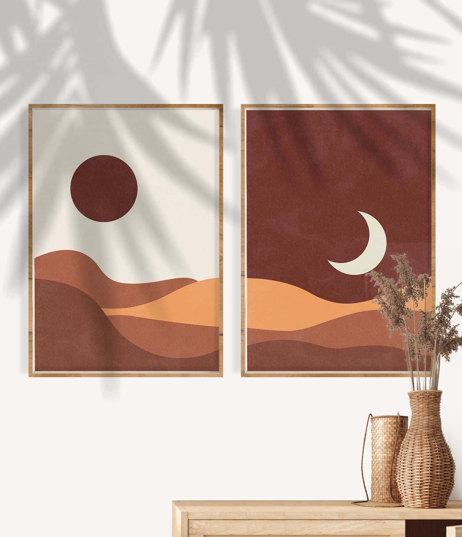 modern minimalist art, desert art prints, sun and moon, HD Phone Wallpaper