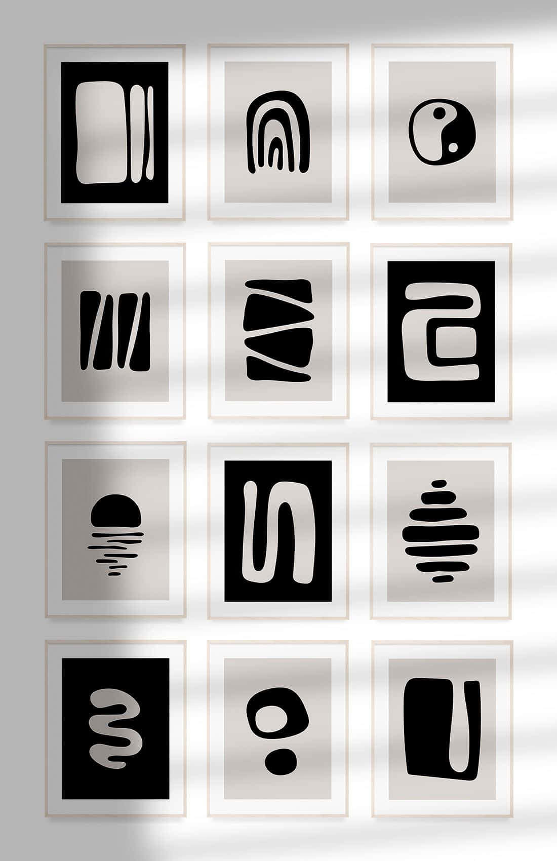 modern minimalist art, black and white, framed abstract artworks, HD Phone Wallpaper