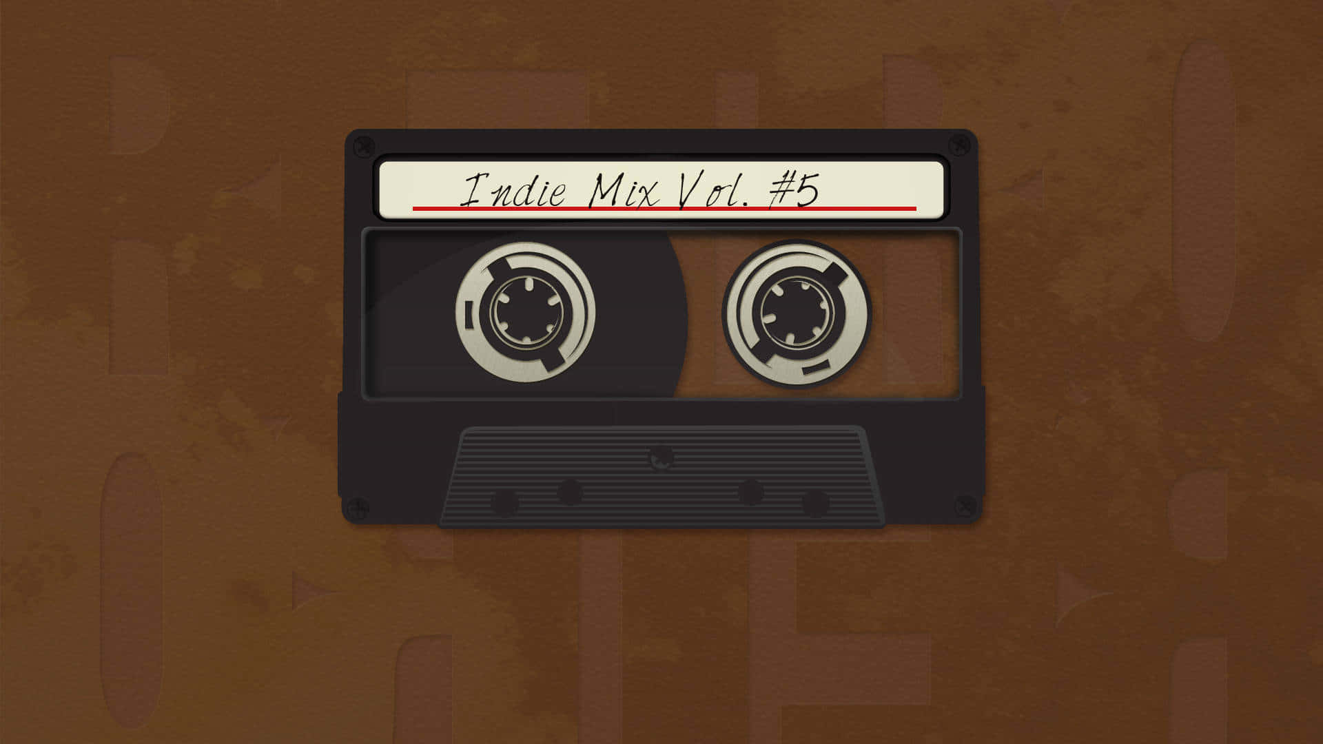 Indie Mix Vol. #5, vintage black cassette tape, textured brown background, Full HD Desktop Wallpaper