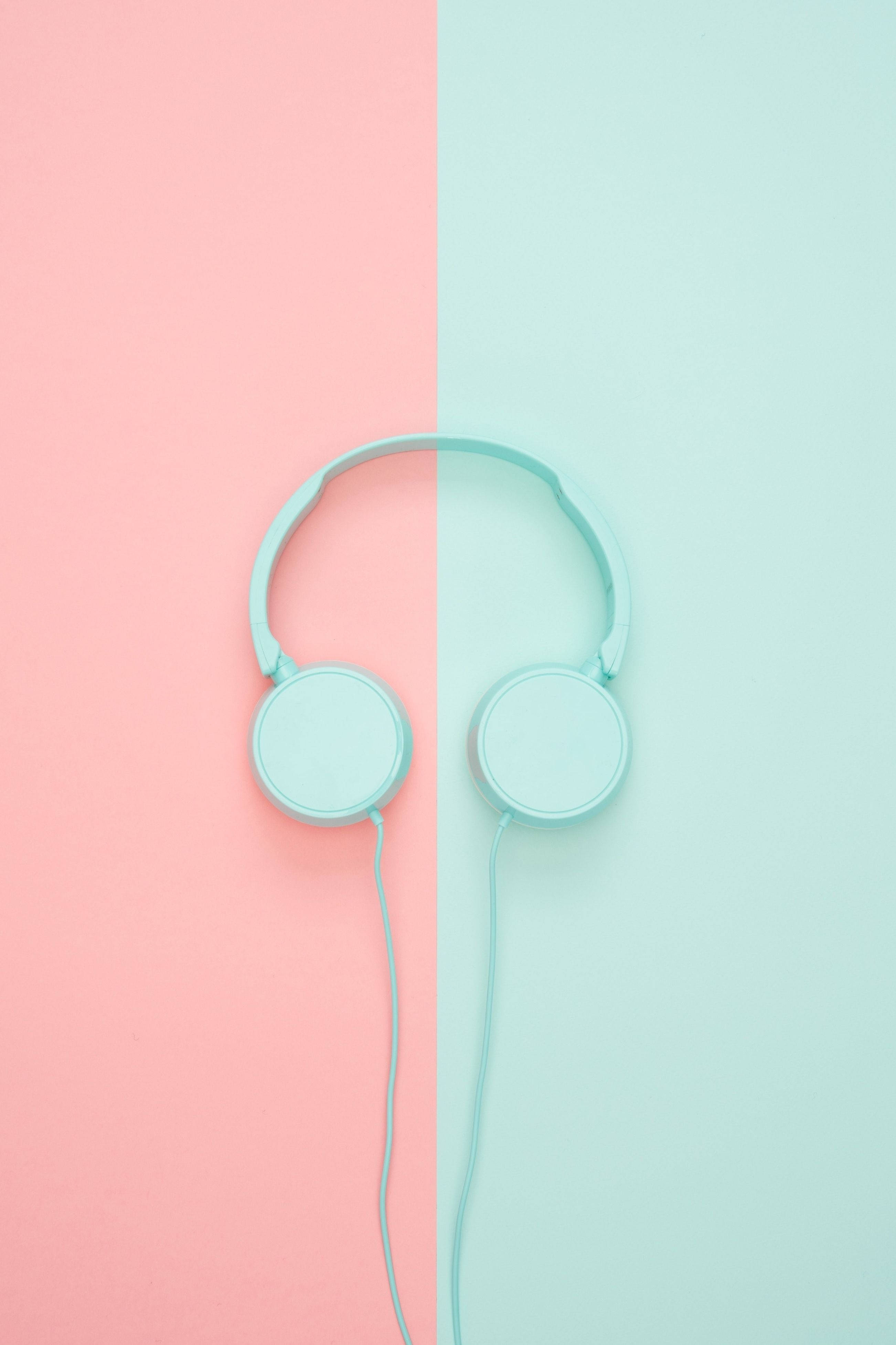 pastel pink, mint green, headphones, 4K Phone Wallpaper