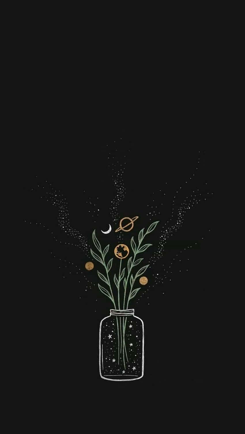 glass jar, green stems, celestial symbols, HD Phone Wallpaper