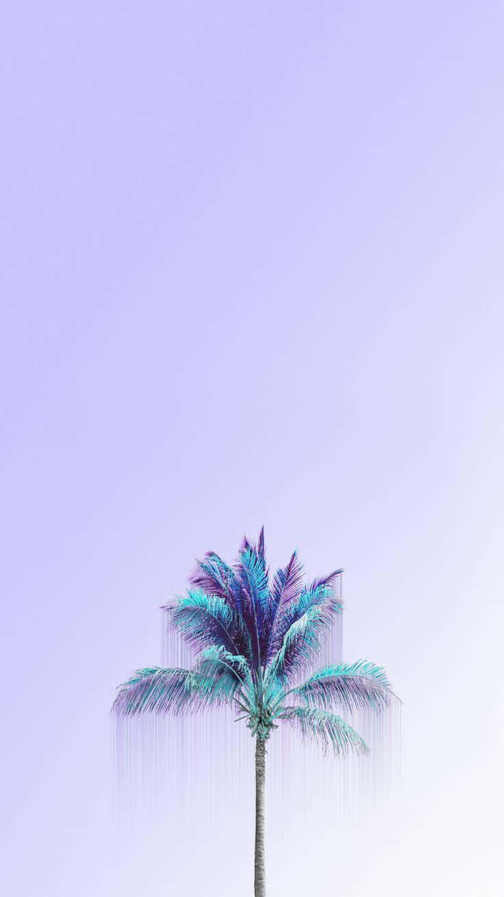 pastel purple sky, palm tree, iridescent blue and purple fronds, HD Phone Wallpaper