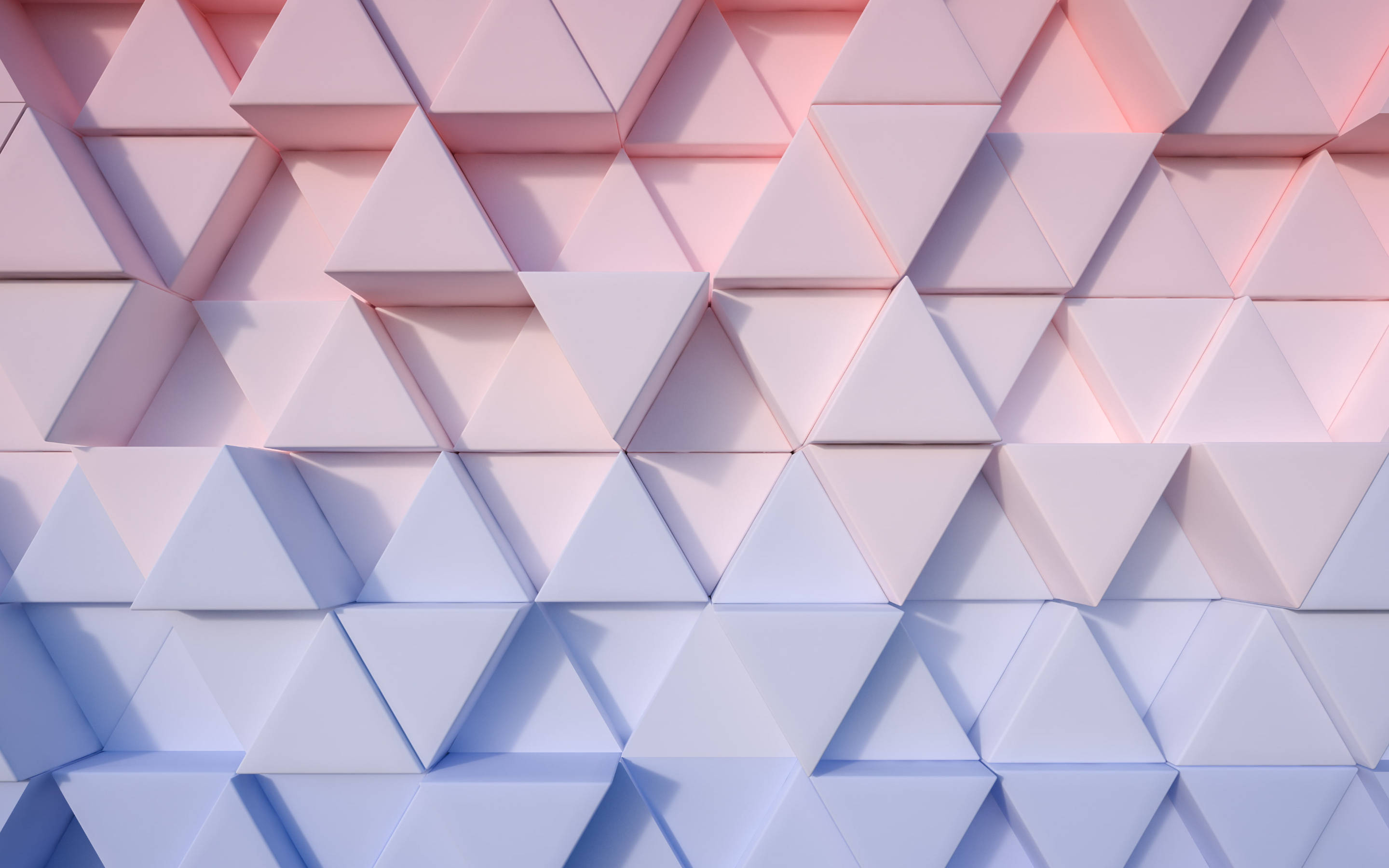 soft pink, blue triangular prisms, geometric wall, 2K Desktop Wallpaper