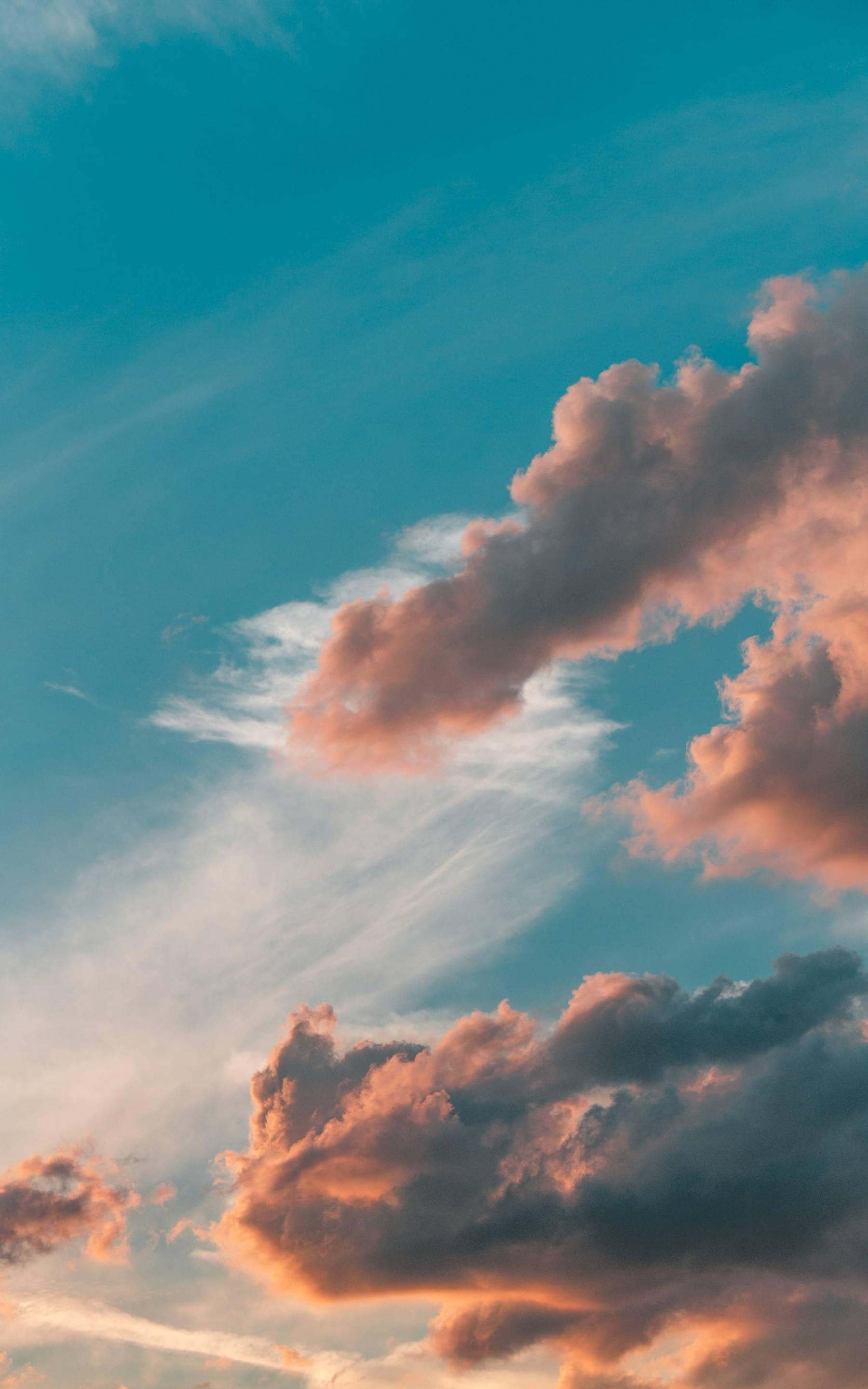 pastel shades, pink and teal clouds, clear sky, 2K Phone Wallpaper