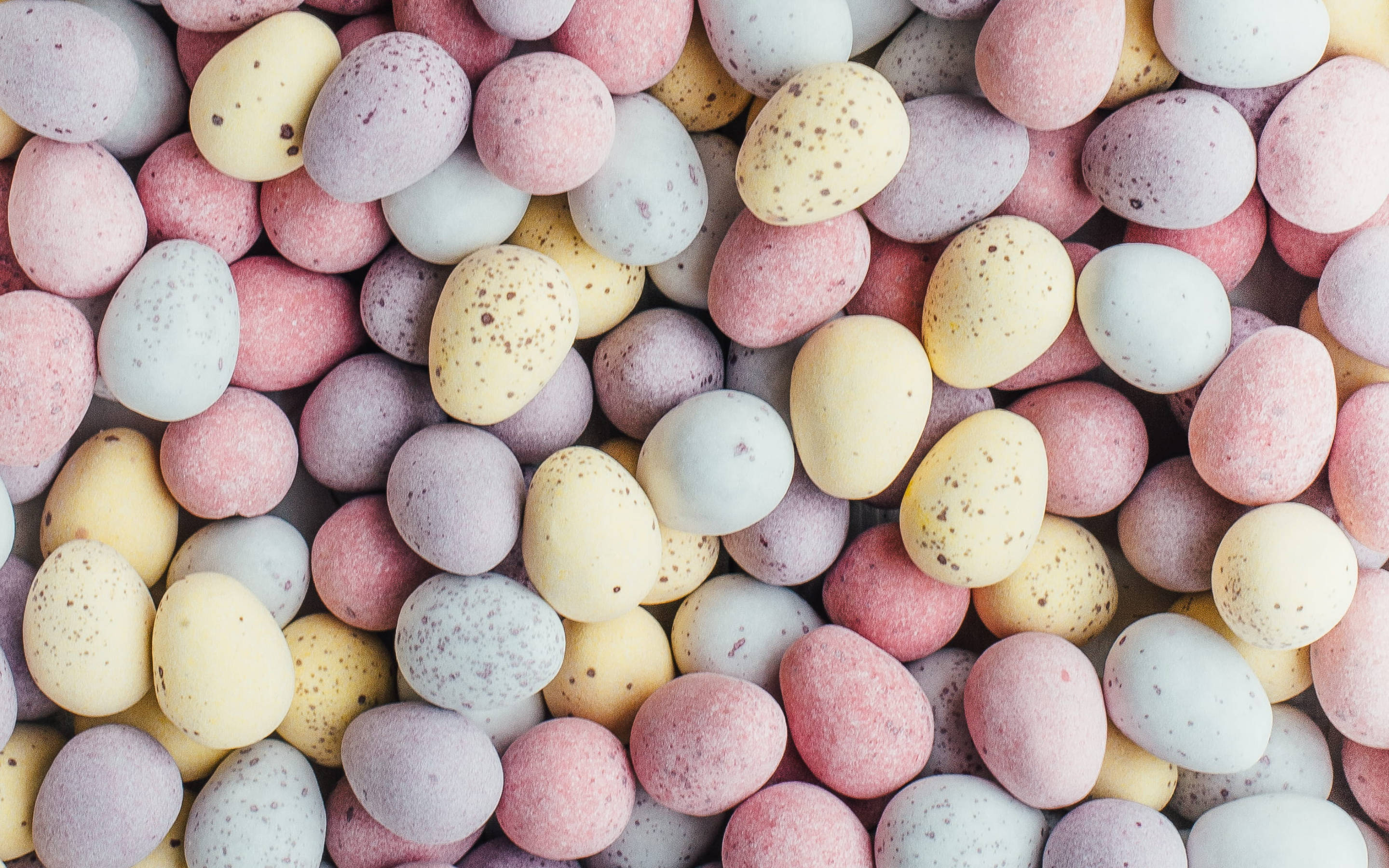 pastel-colored speckled chocolate eggs, soft pink, yellow, 2K Desktop Wallpaper