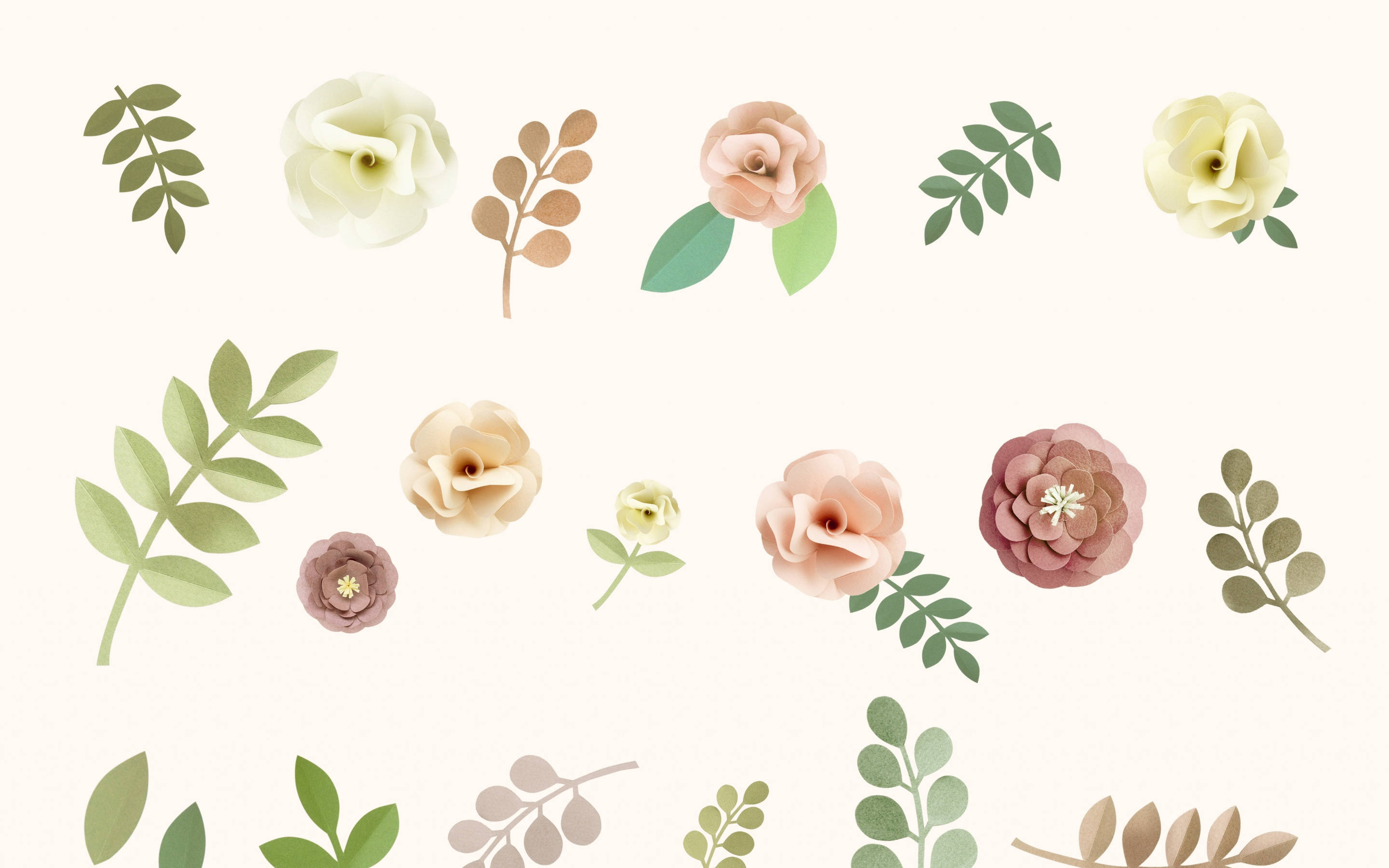 minimalist floral design, pastel shades, delicate paper-cut flowers, 2K Desktop Wallpaper