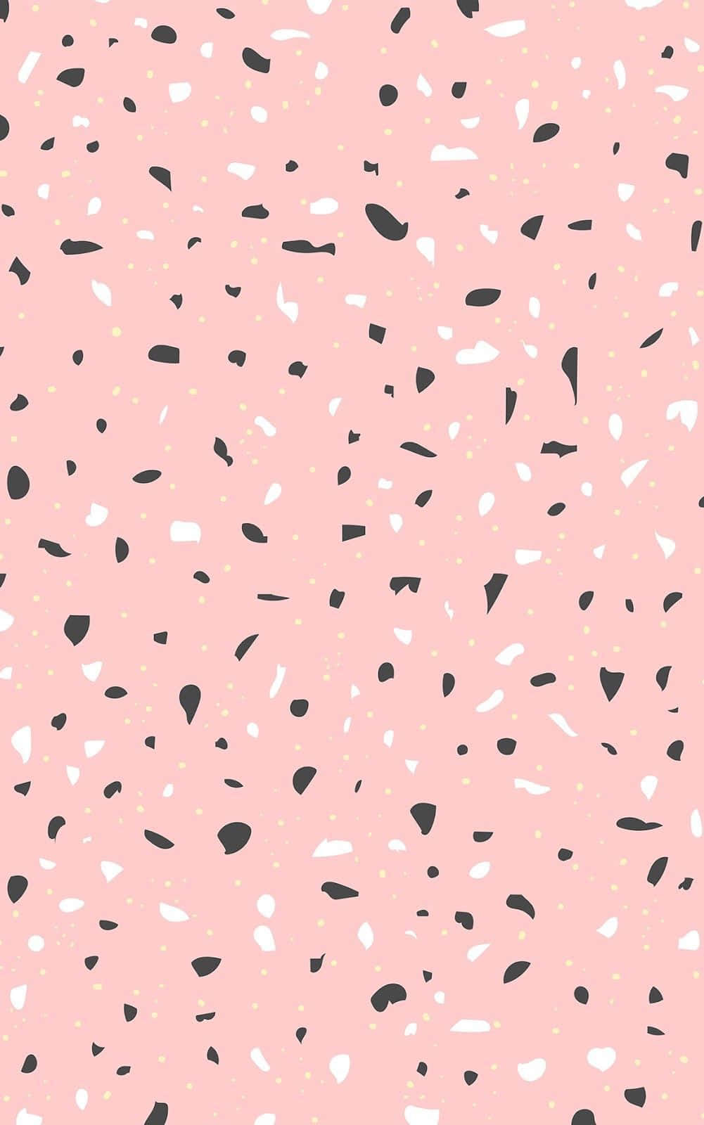 minimalist pattern, pink terrazzo pattern, black white and yellow speckles, HD Phone Wallpaper
