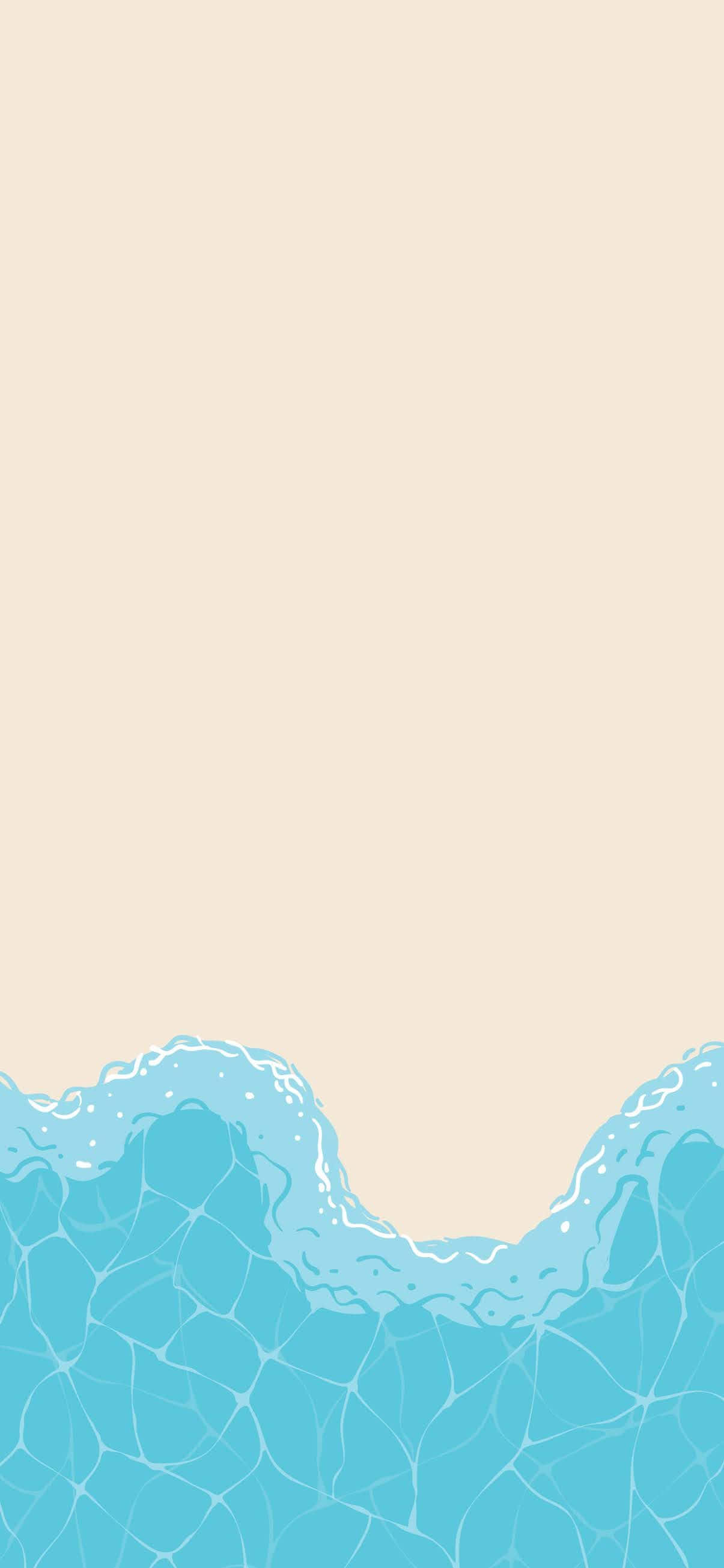 minimalist pattern, turquoise ocean waves, beige horizon, 2K Phone Wallpaper