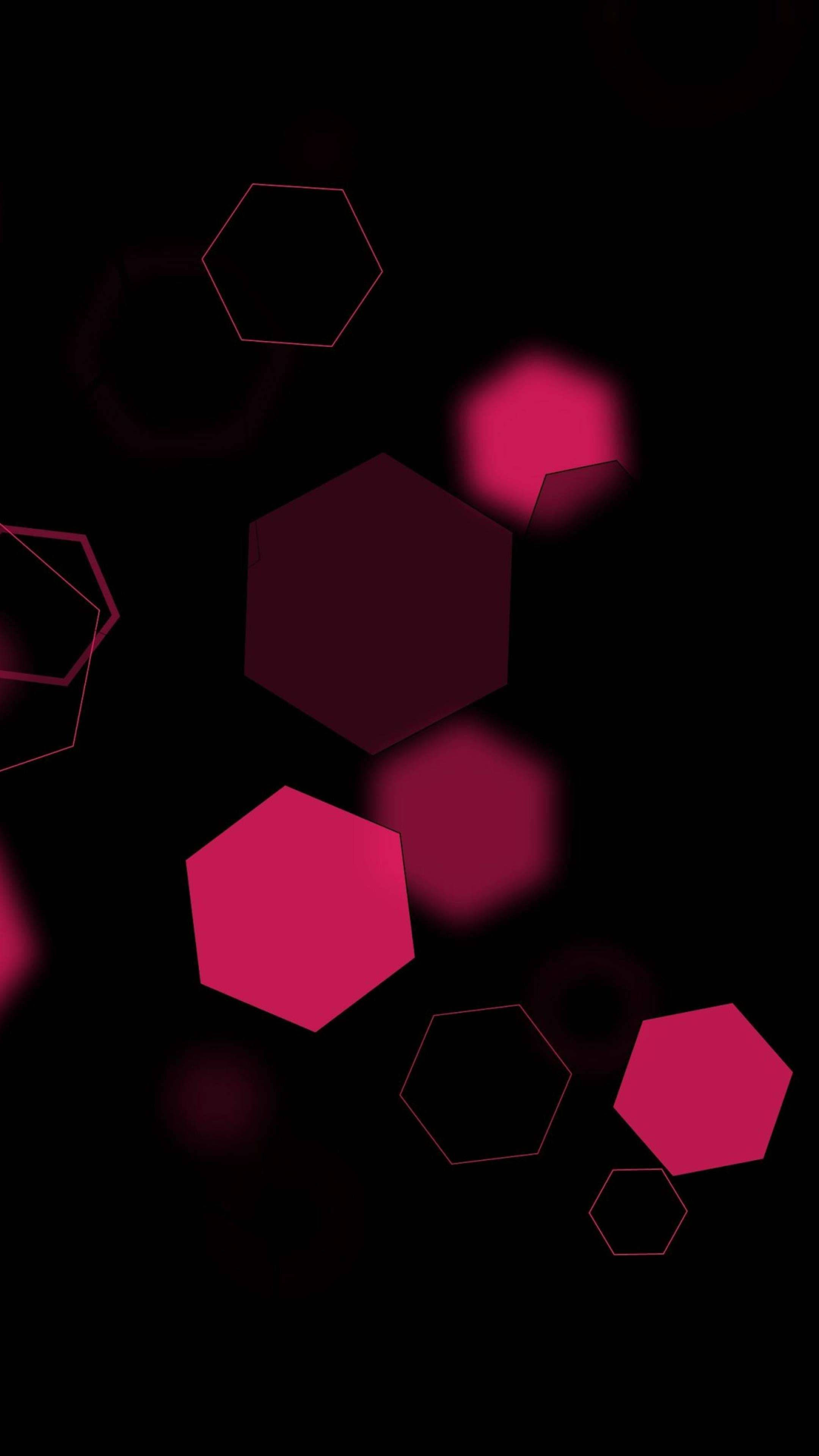 hexagons, deep magenta, outlined pink glow, 4K Phone Wallpaper