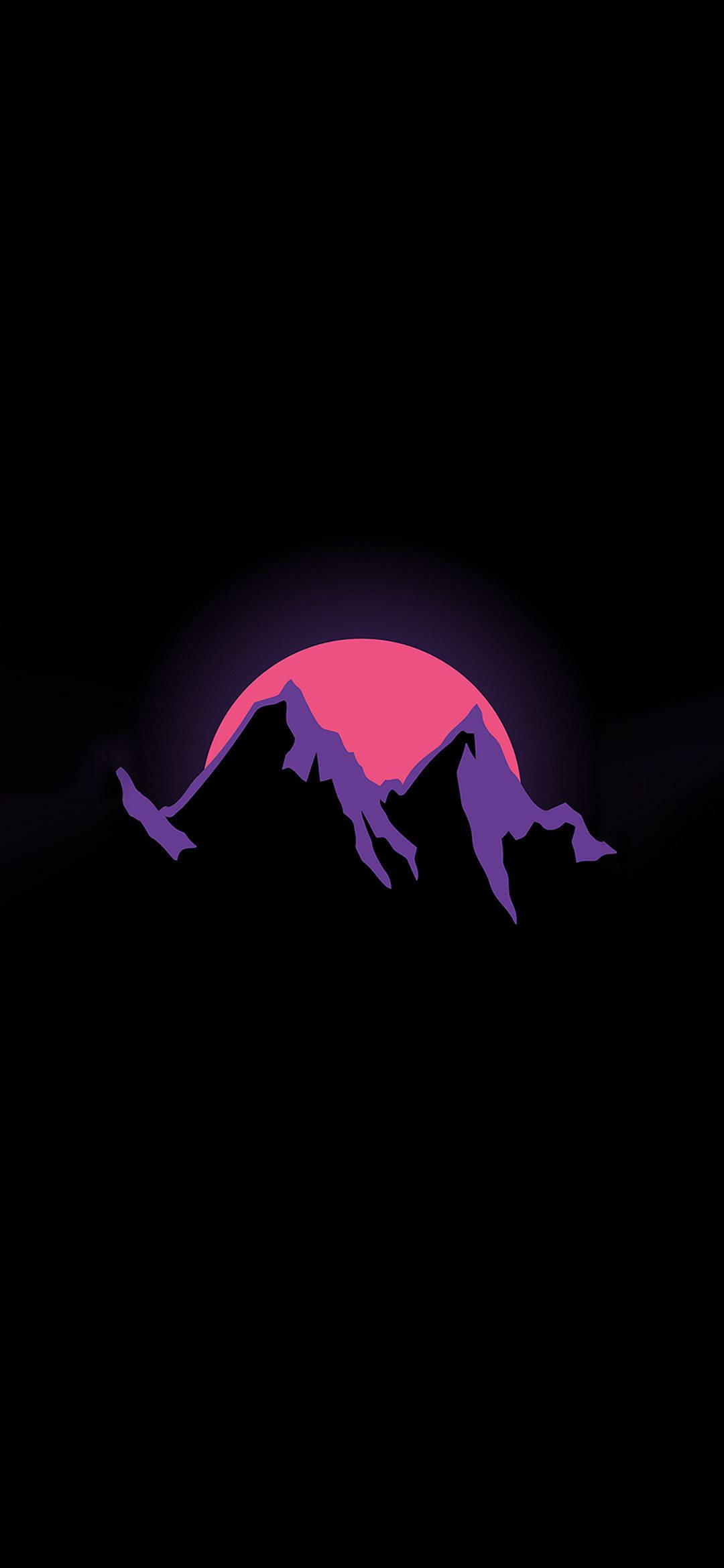 jagged purple mountains, glowing pink sunset, black background, Full HD Phone Wallpaper
