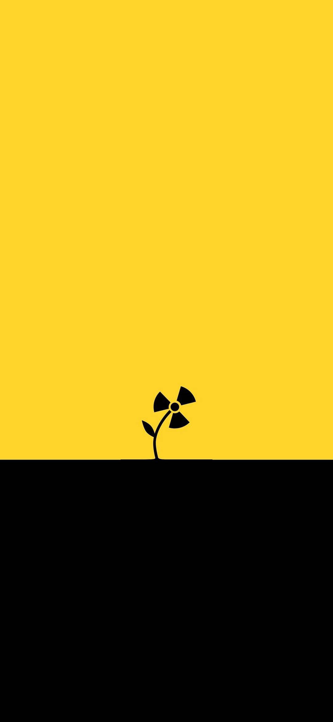 nuclear minimalist phone, radioactive symbol, vibrant yellow background, Full HD Phone Wallpaper