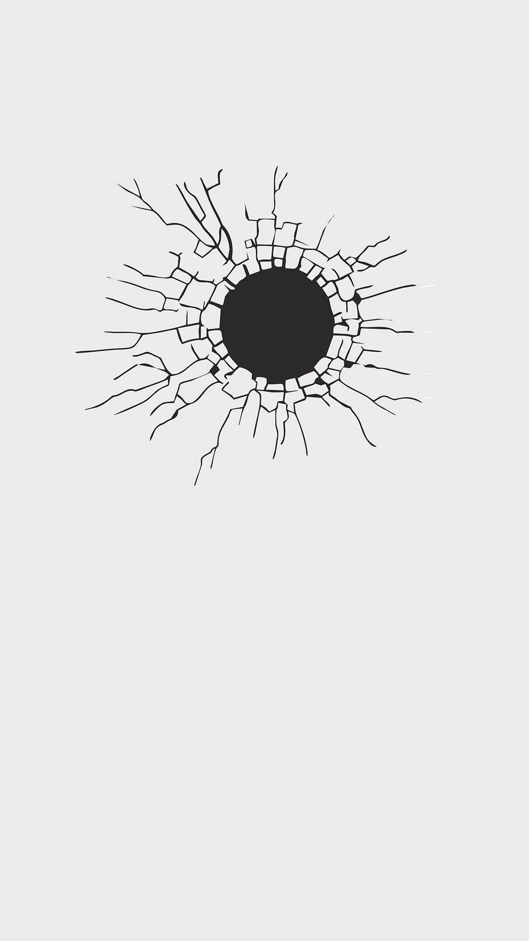 bullet hole, circular hole, radiating cracks, Full HD Phone Wallpaper