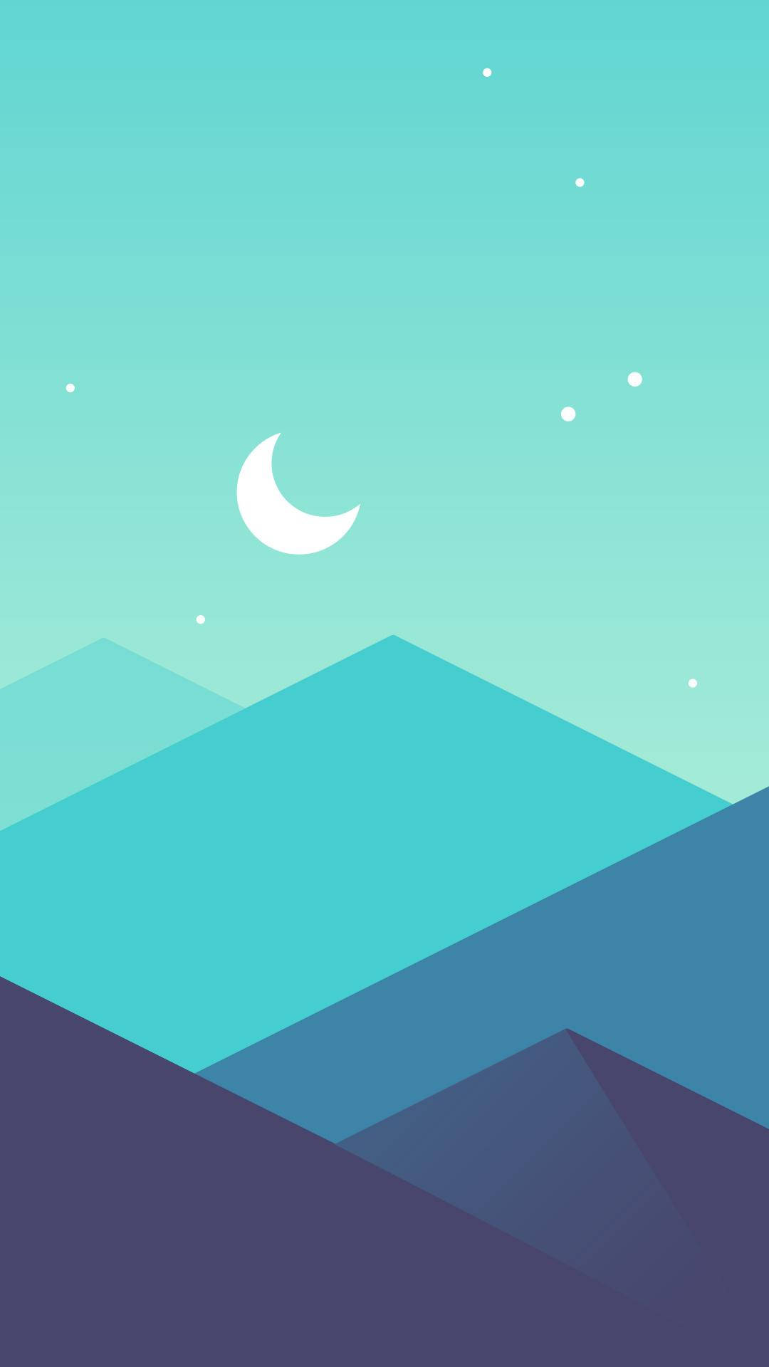 mountains, crescent moon, stars, Full HD Phone Wallpaper