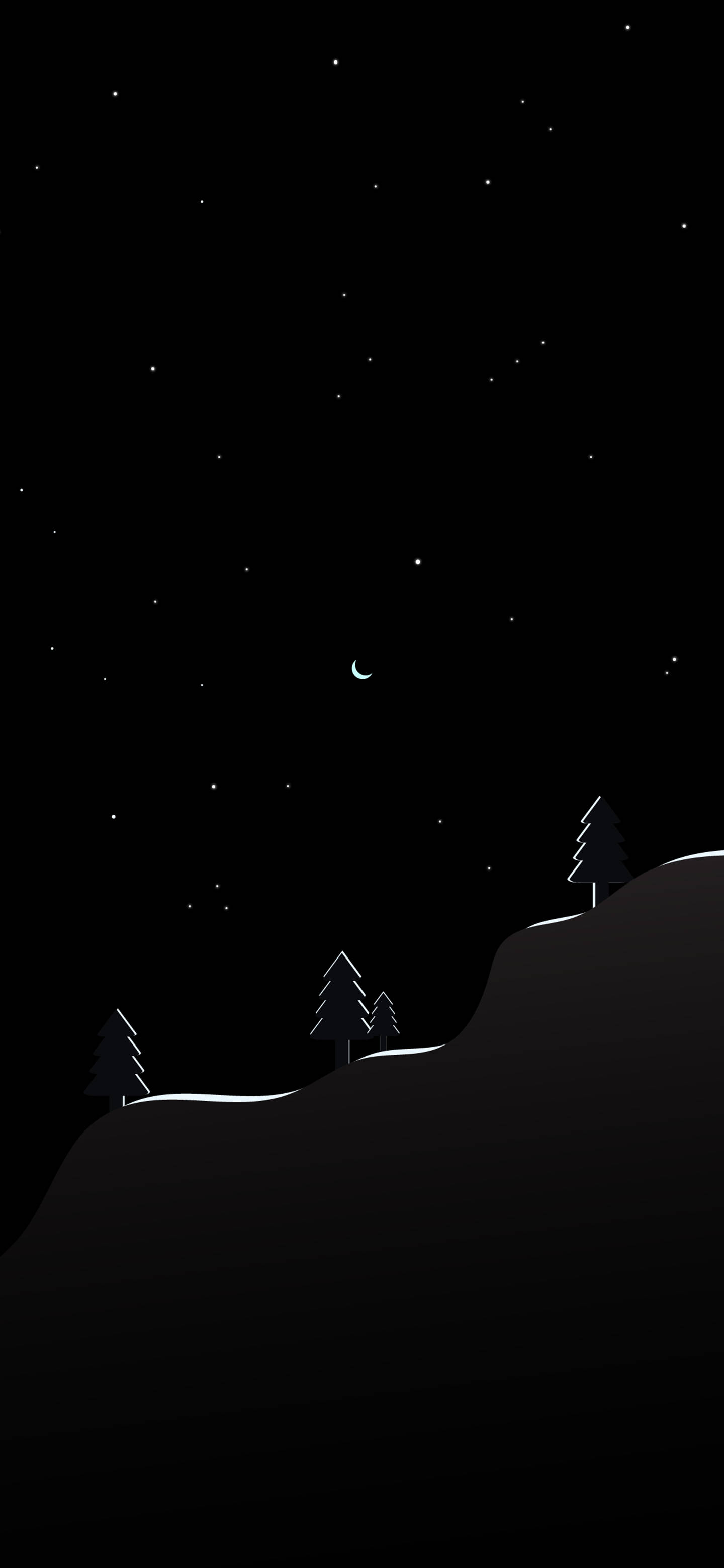 crescent moon, stars, silhouetted trees, 2K Phone Wallpaper