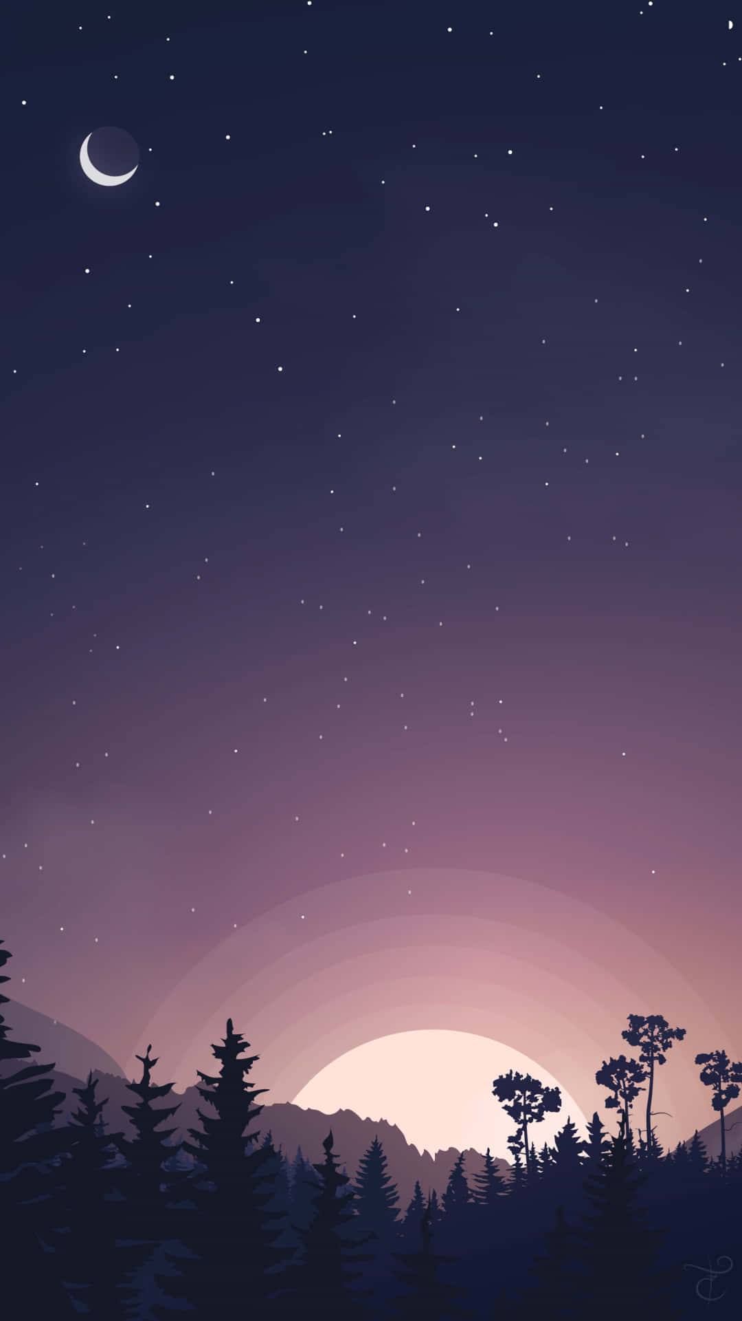 4k minimalist phone, twilight sky, crescent moon, Full HD Phone Wallpaper