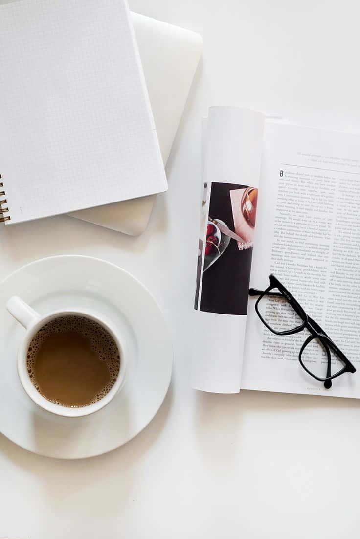 minimalist photography, coffee cup, notebook, SD Phone Wallpaper