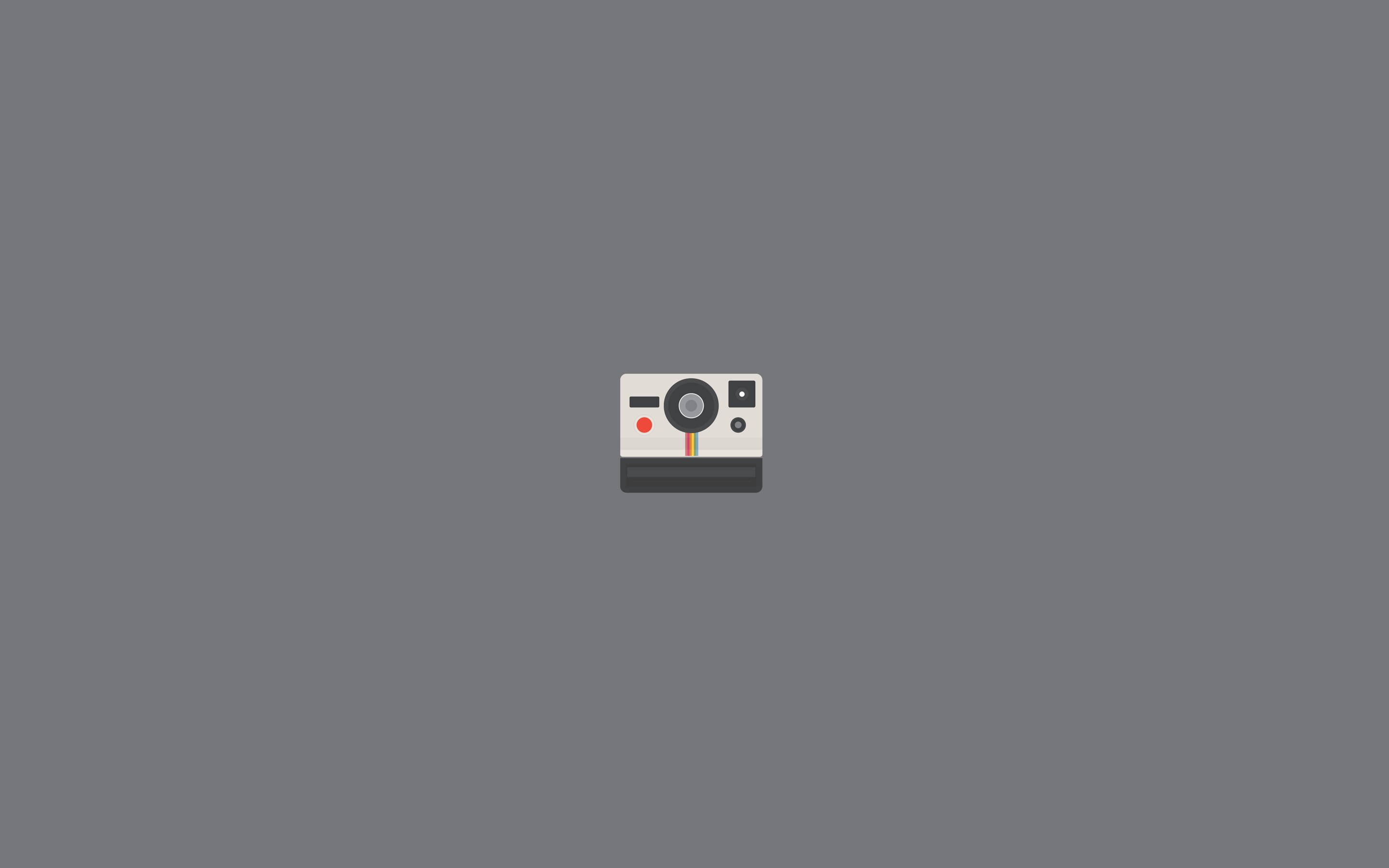 vintage instant camera, flat design icon, solid gray background, 2K Desktop Wallpaper