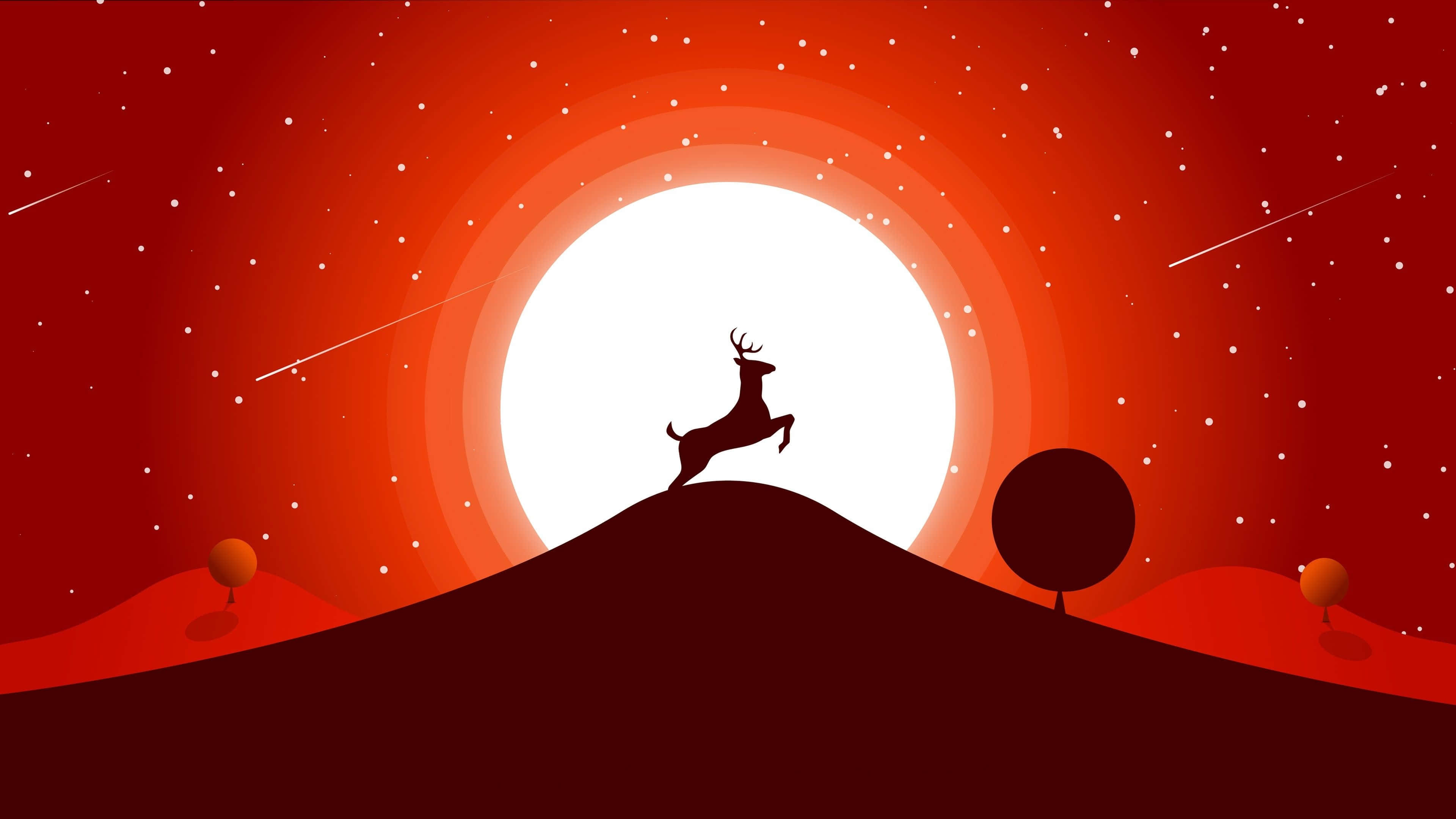 deer, hill, radiant red sunset, 4K Desktop Wallpaper