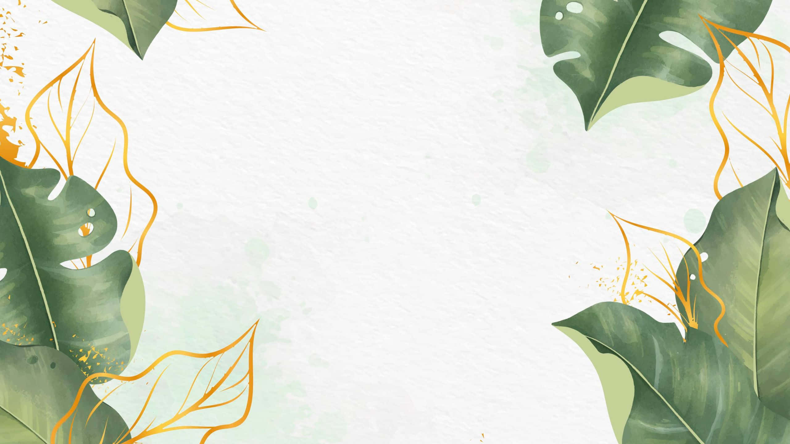 tropical leaves, golden veins, white background, 2K Desktop Wallpaper