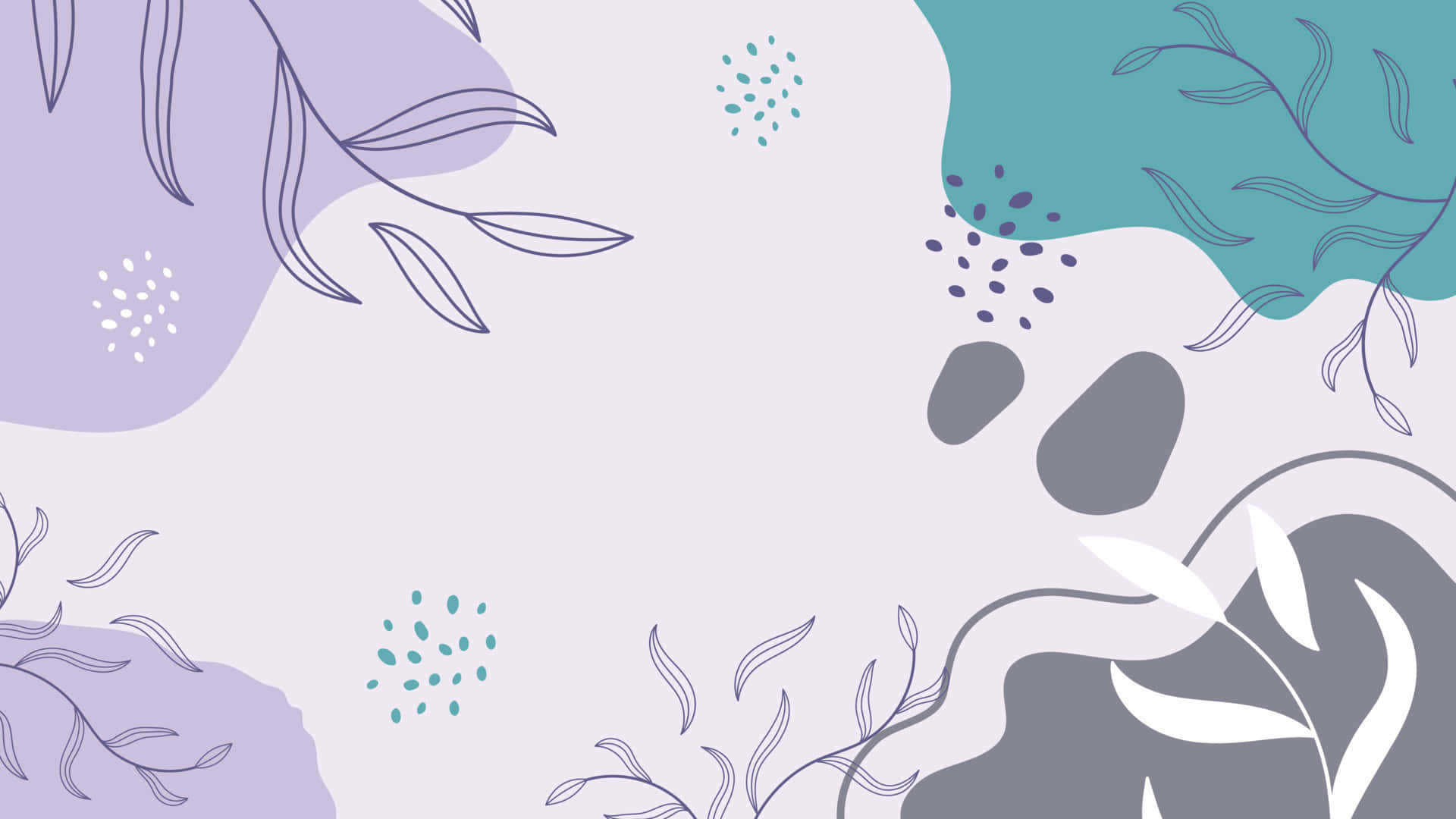 lavender teal, gray, delicate line-drawn leaves, Full HD Desktop Wallpaper