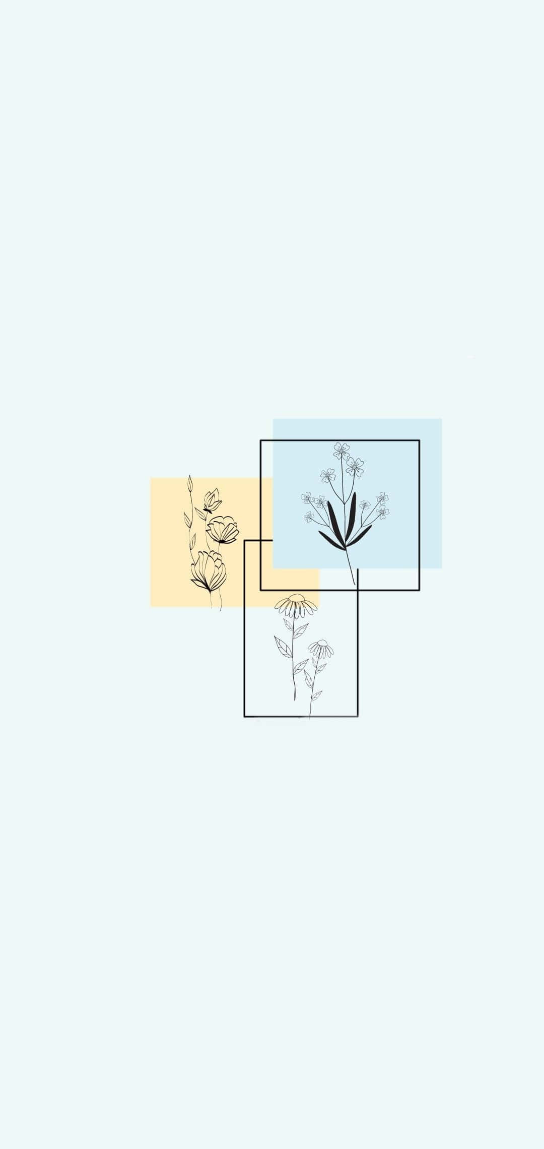 minimalist flower, delicate flowers, geometric frames, Full HD Phone Wallpaper