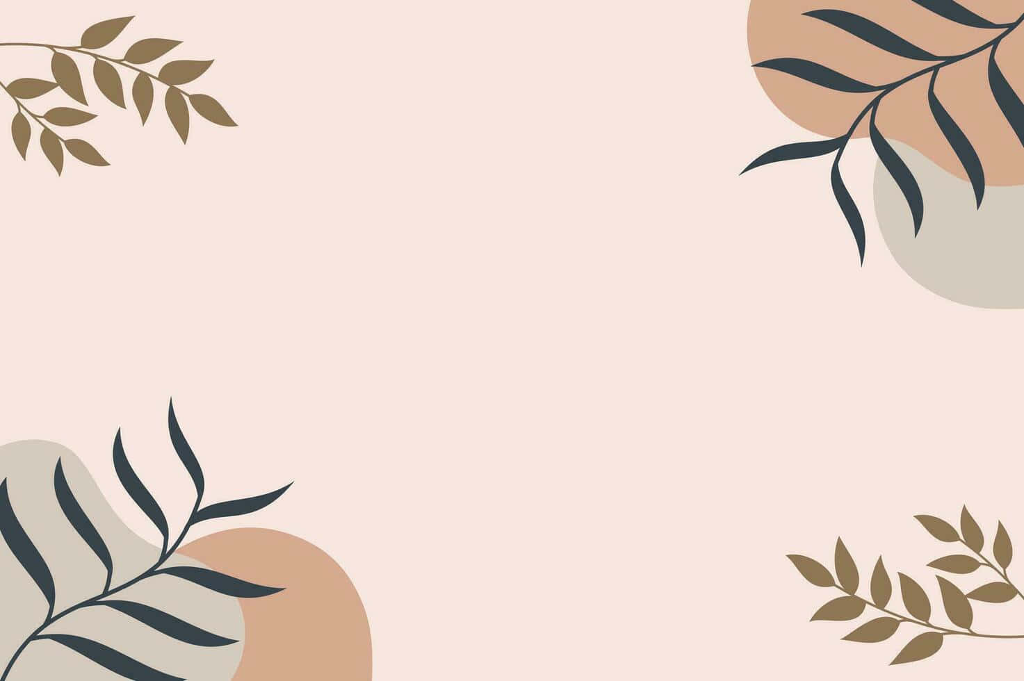 pastel leaf pattern, minimalist background, soft beige circles, HD Desktop Wallpaper