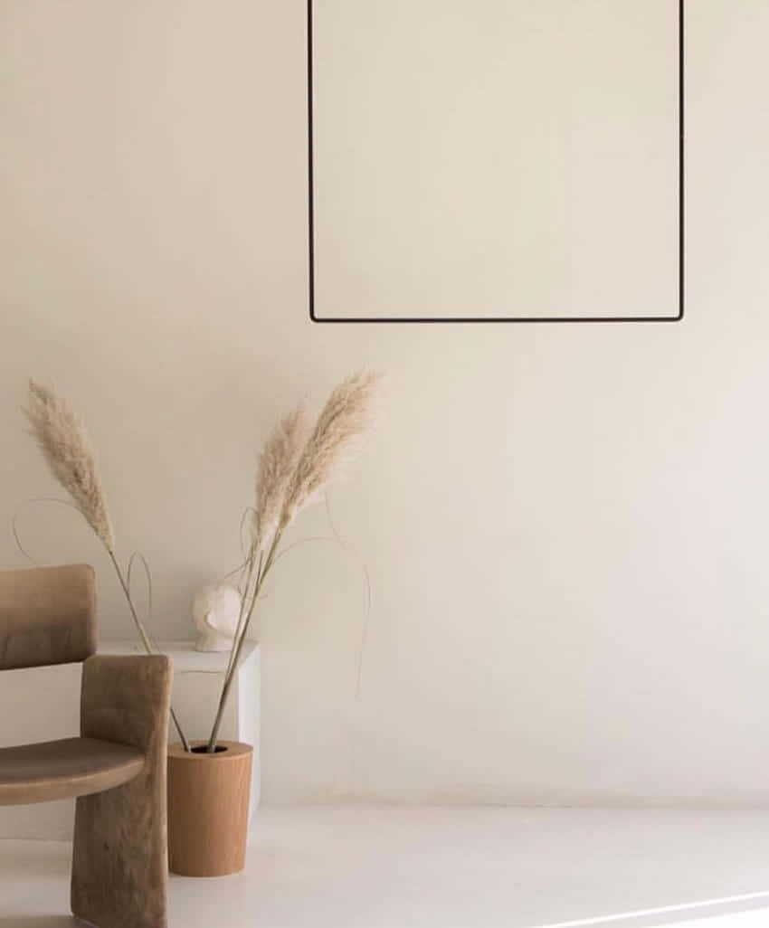 beige walls, wooden chair, terracotta vase, SD Phone Wallpaper