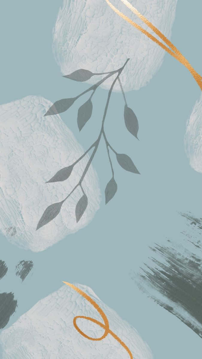pastel minimalist leaf art, textured white brushstrokes, gray leaves, SD Phone Wallpaper