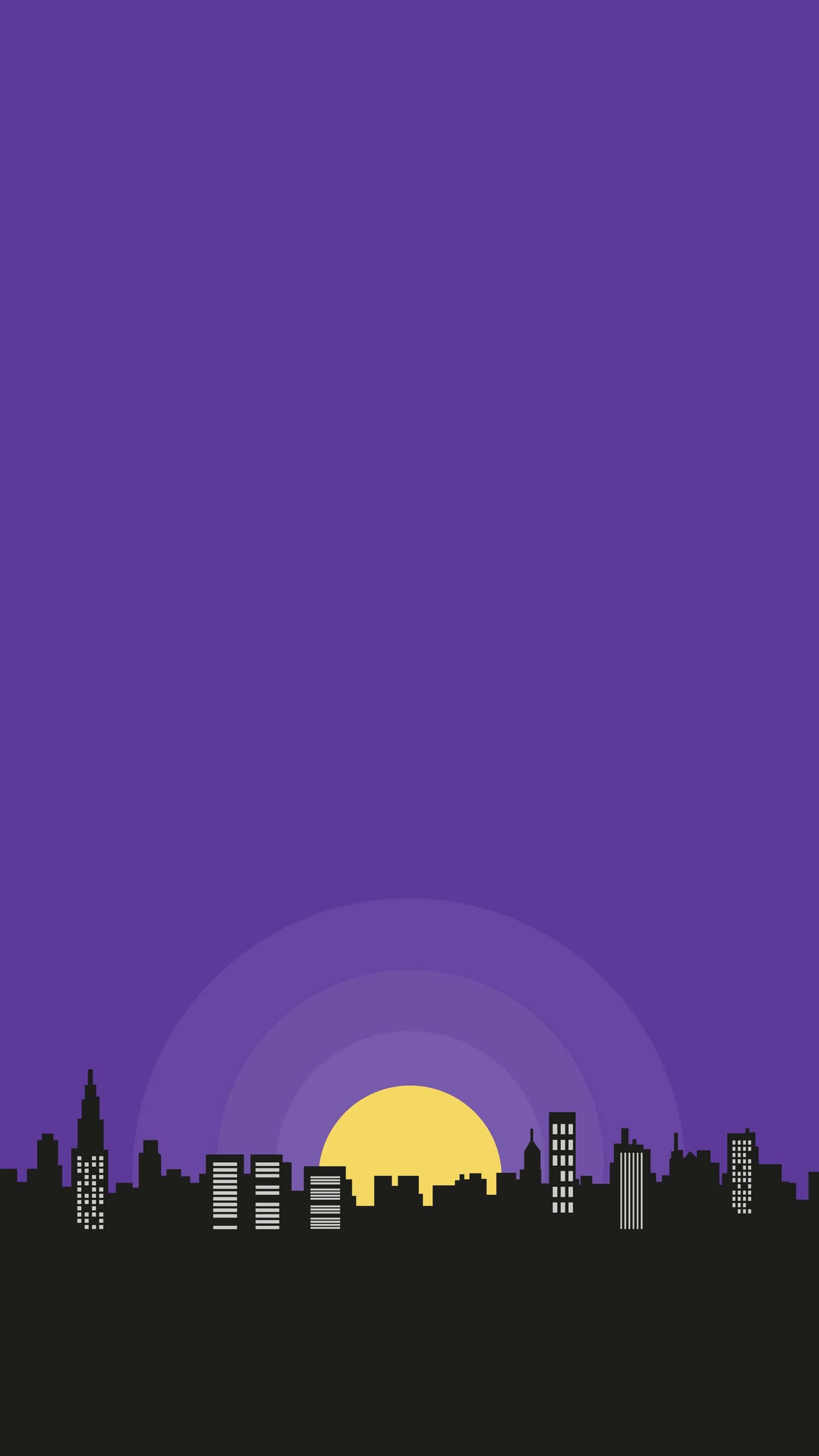 Minimalist Purple, gradient purple sky, glowing yellow sun, 2K Phone Wallpaper