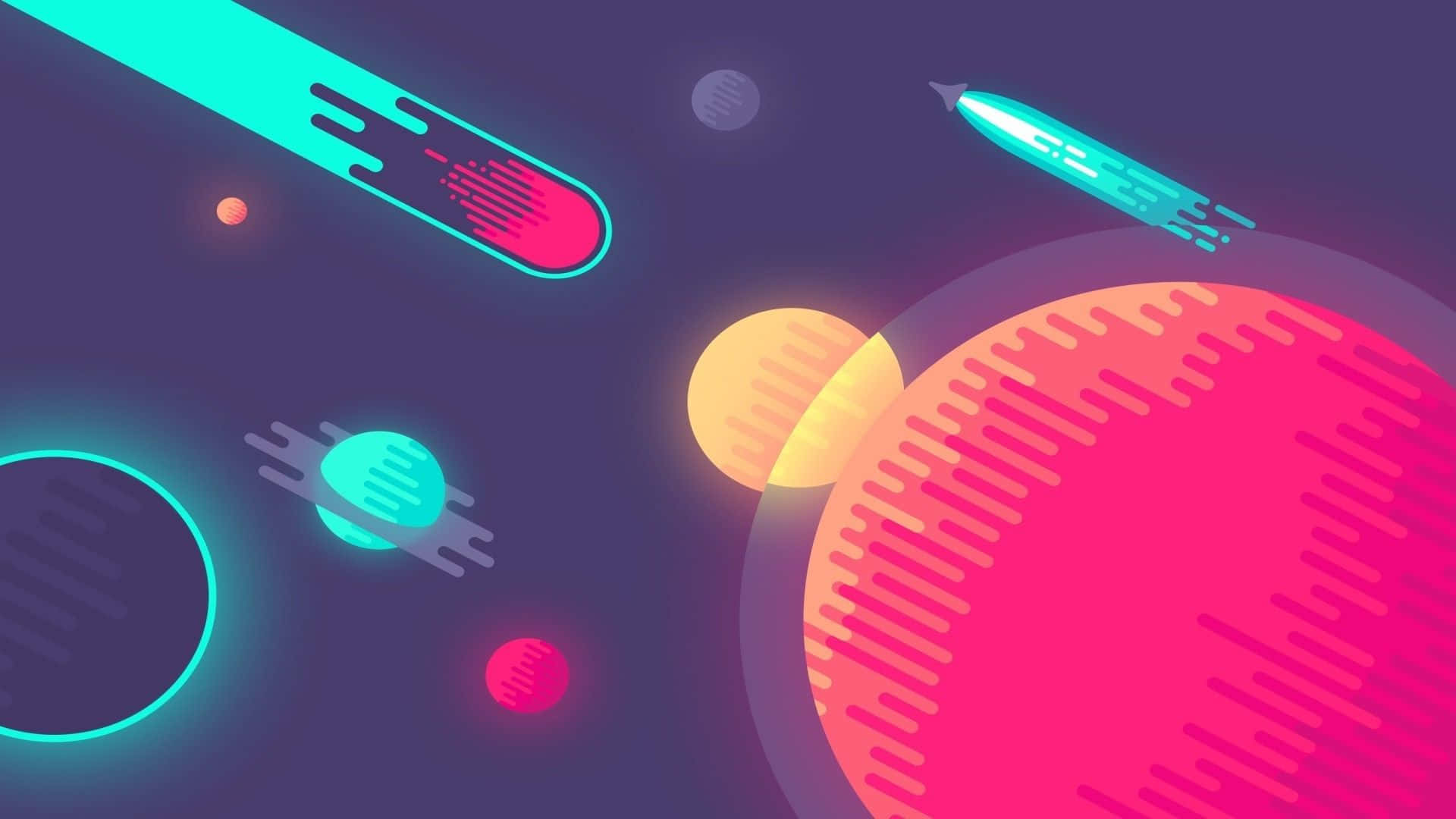 minimalist purple, neon planets, streaking spaceships, Full HD Desktop Wallpaper