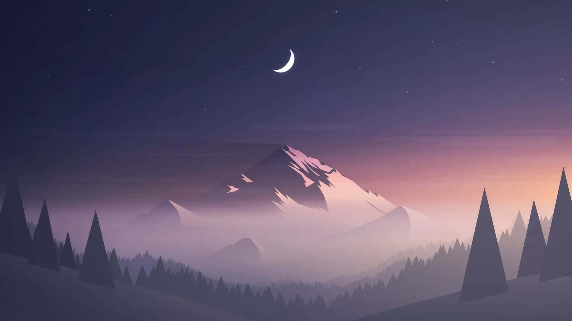 Minimalist Purple, crescent moon, starry sky, Full HD Desktop Wallpaper