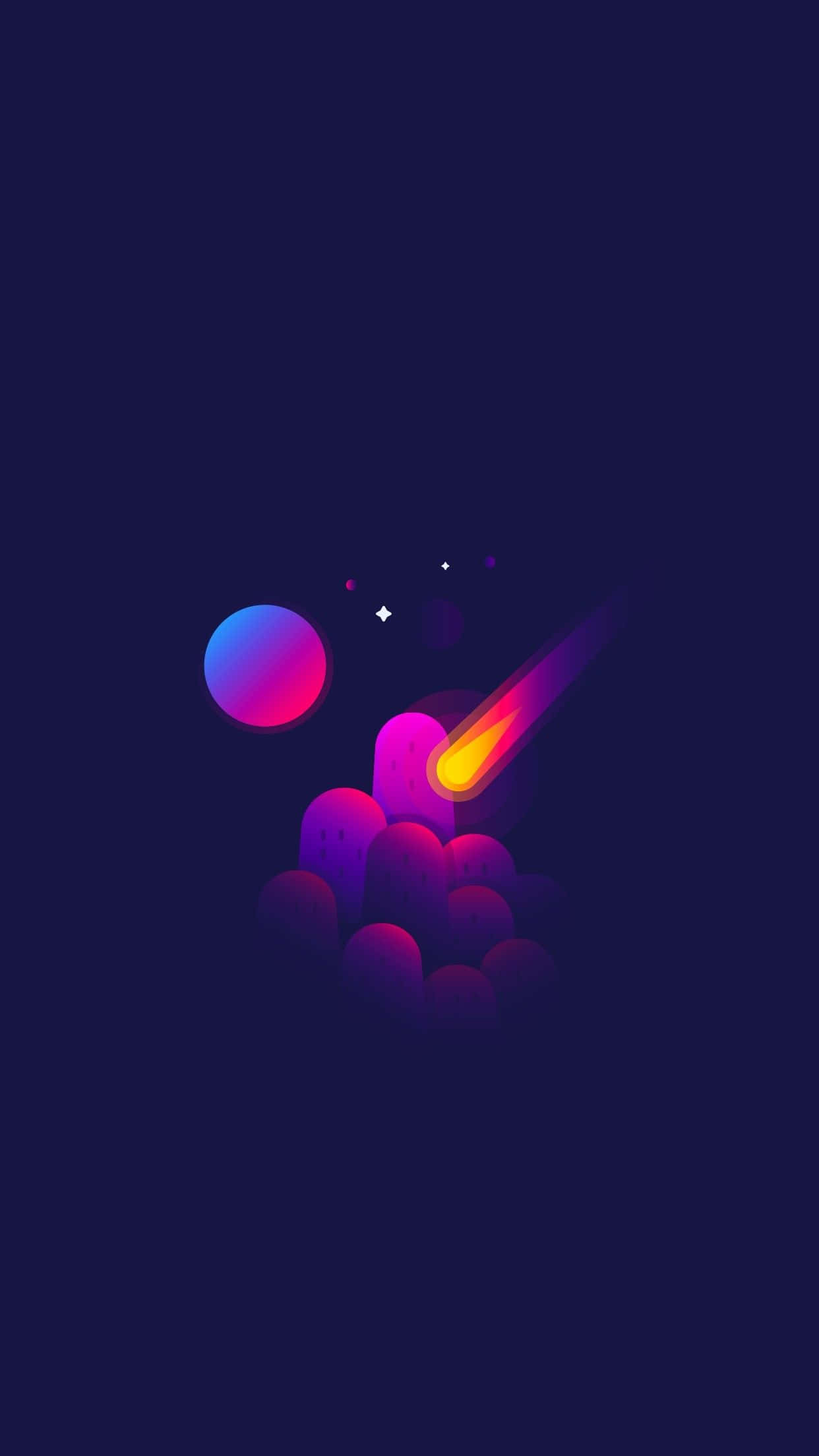 minimalist purple, glowing comet, purple spheres, Full HD Phone Wallpaper