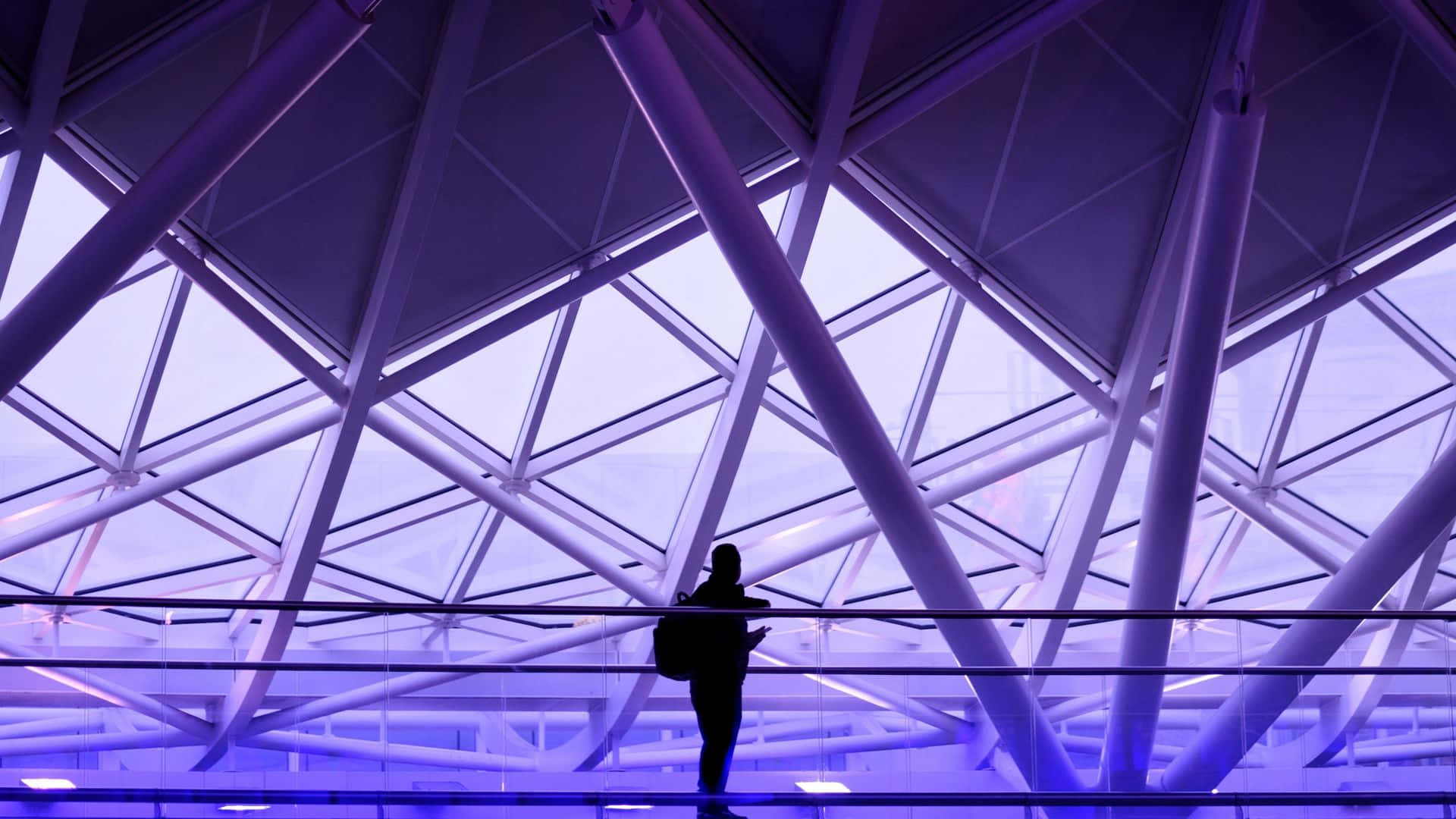 minimalist purple, geometric glass and steel roof, cool purple light, Full HD Desktop Wallpaper