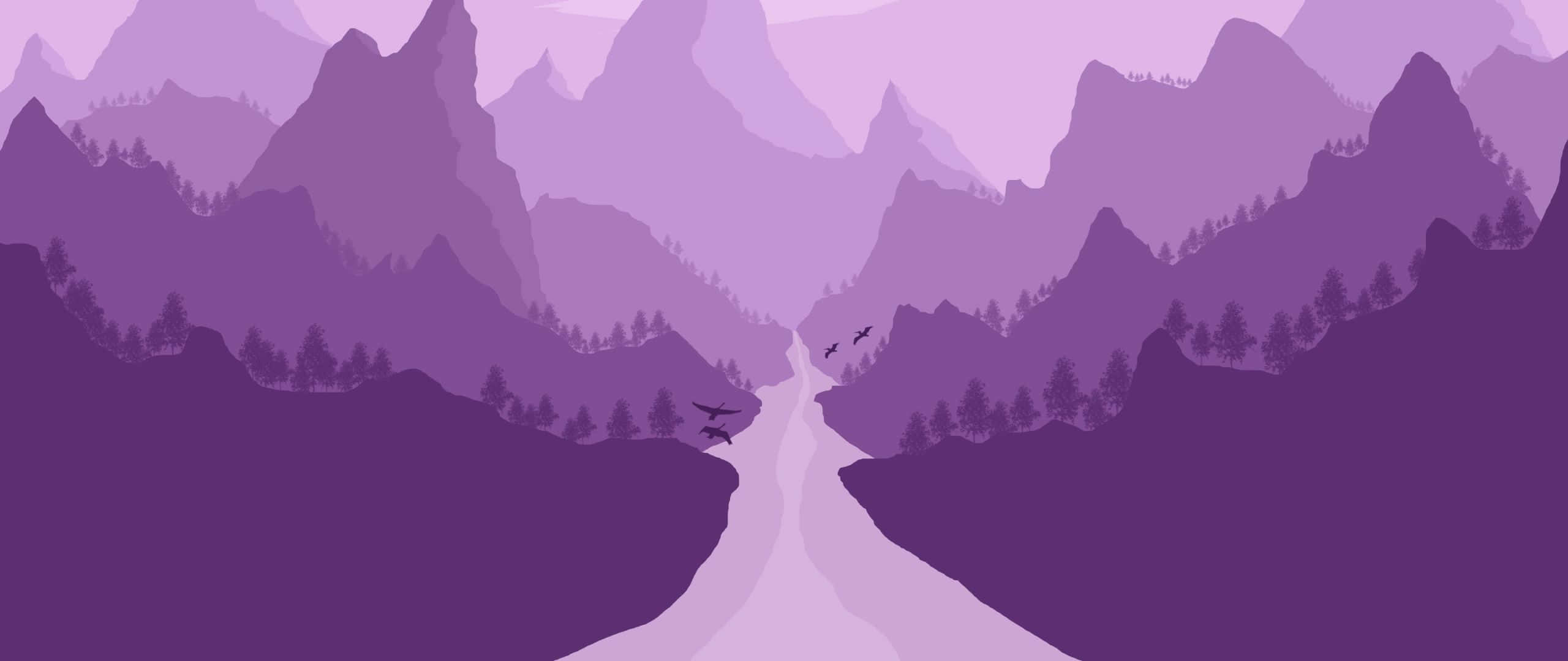 minimalist purple, purple mountain valley, winding path, 2K Desktop Wallpaper
