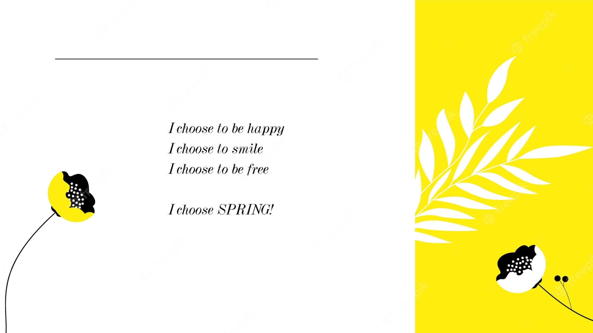 minimalist quote, spring-themed, bold yellow and white leaf graphics, Full HD Desktop Wallpaper