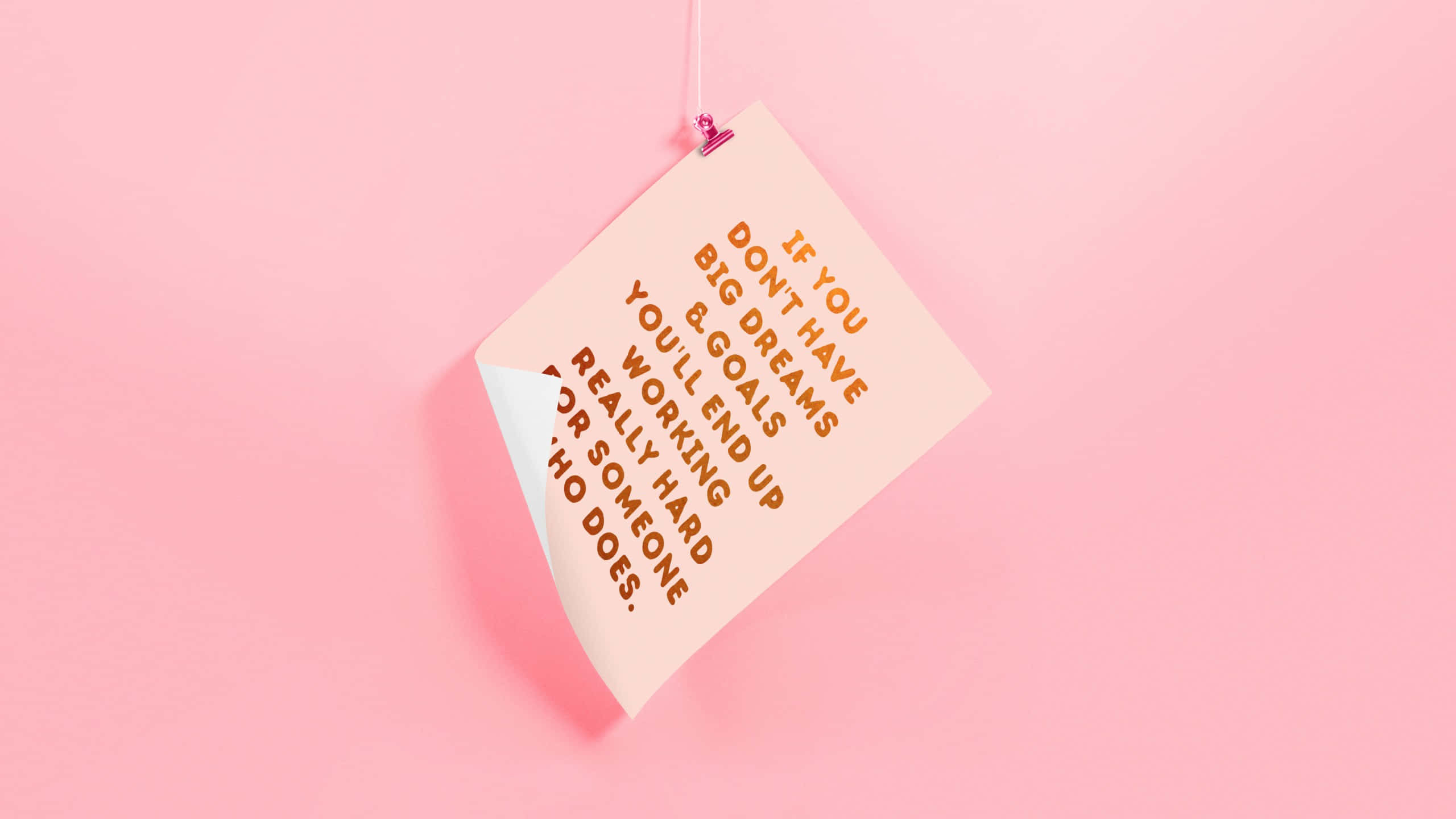 peach sticky note, motivational text, pink clip, 2K Desktop Wallpaper