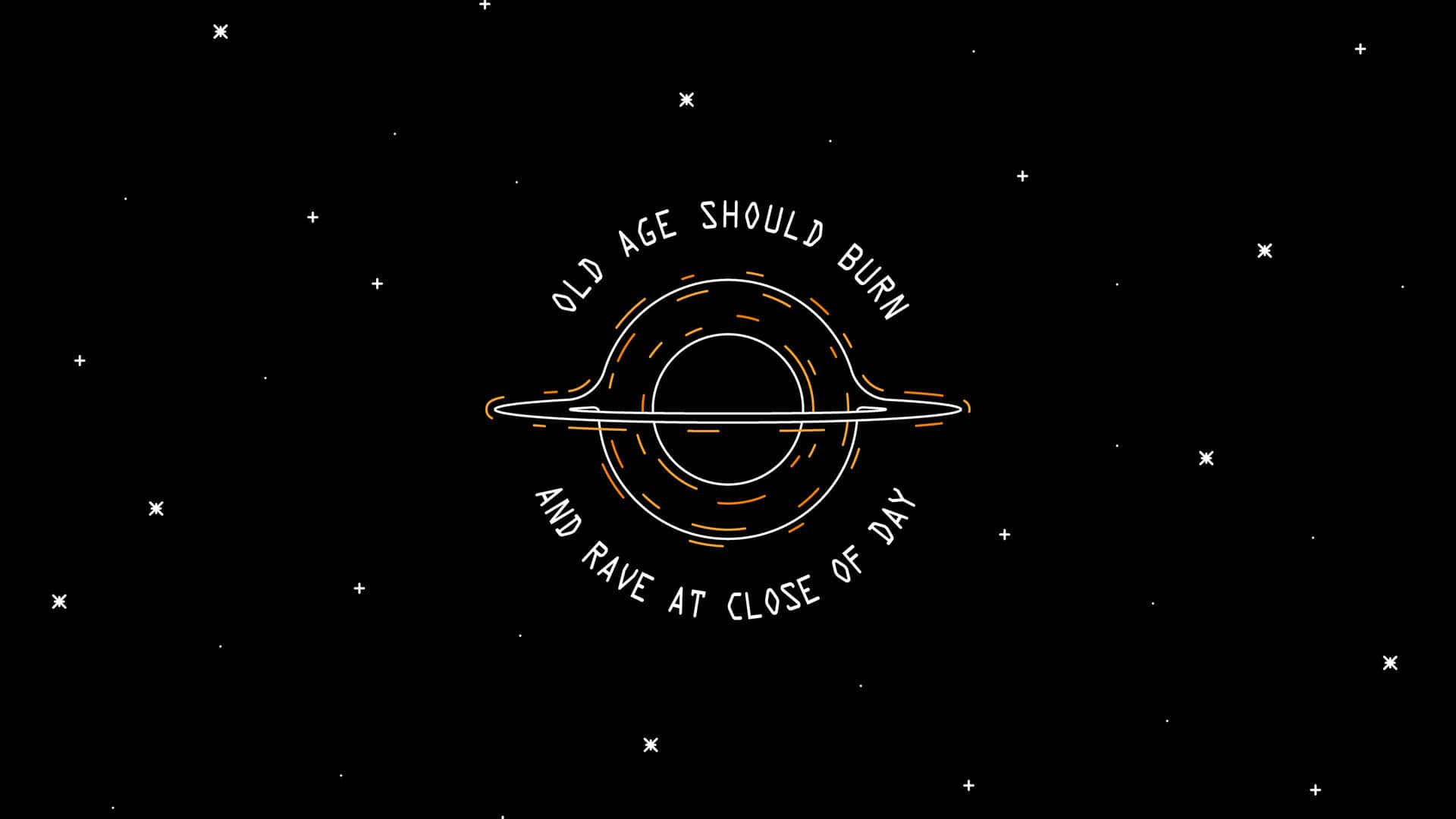 minimalist line-art planet, rings, text, Full HD Desktop Wallpaper
