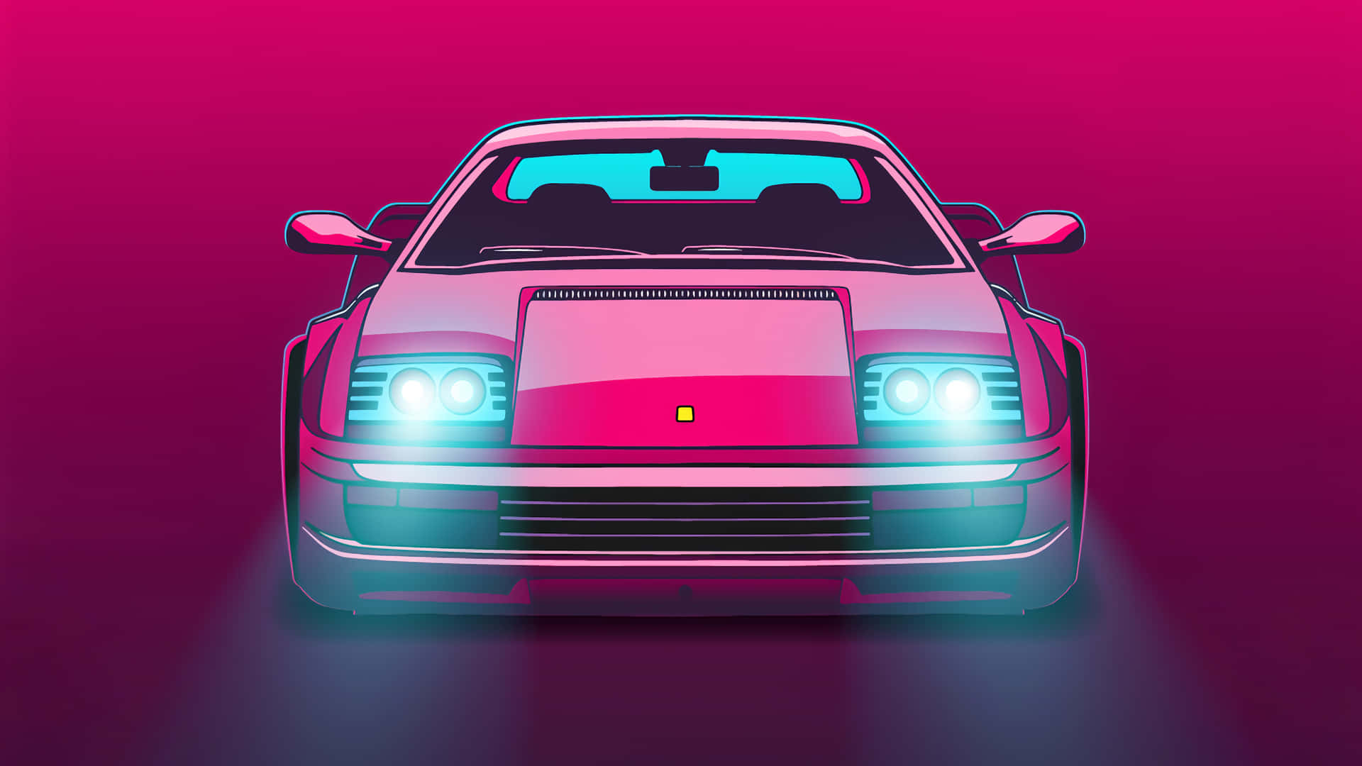 Minimalist Retro, glowing headlights, vibrant pink and purple gradient background, Full HD Desktop Wallpaper