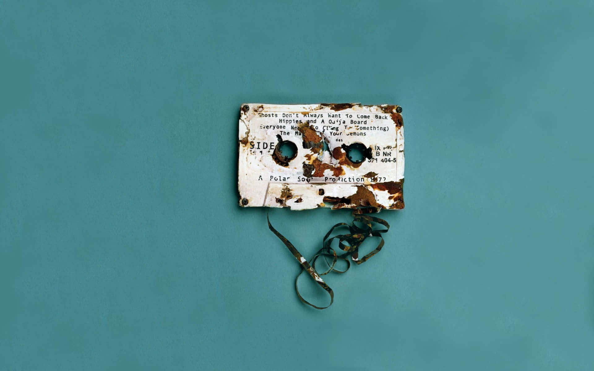 vintage cassette tape, torn tape, solid teal background, Full HD Desktop Wallpaper