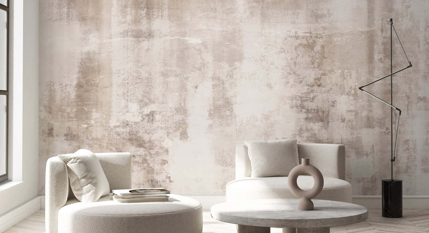 minimalist living room, beige textured walls, white furniture, HD Desktop Wallpaper