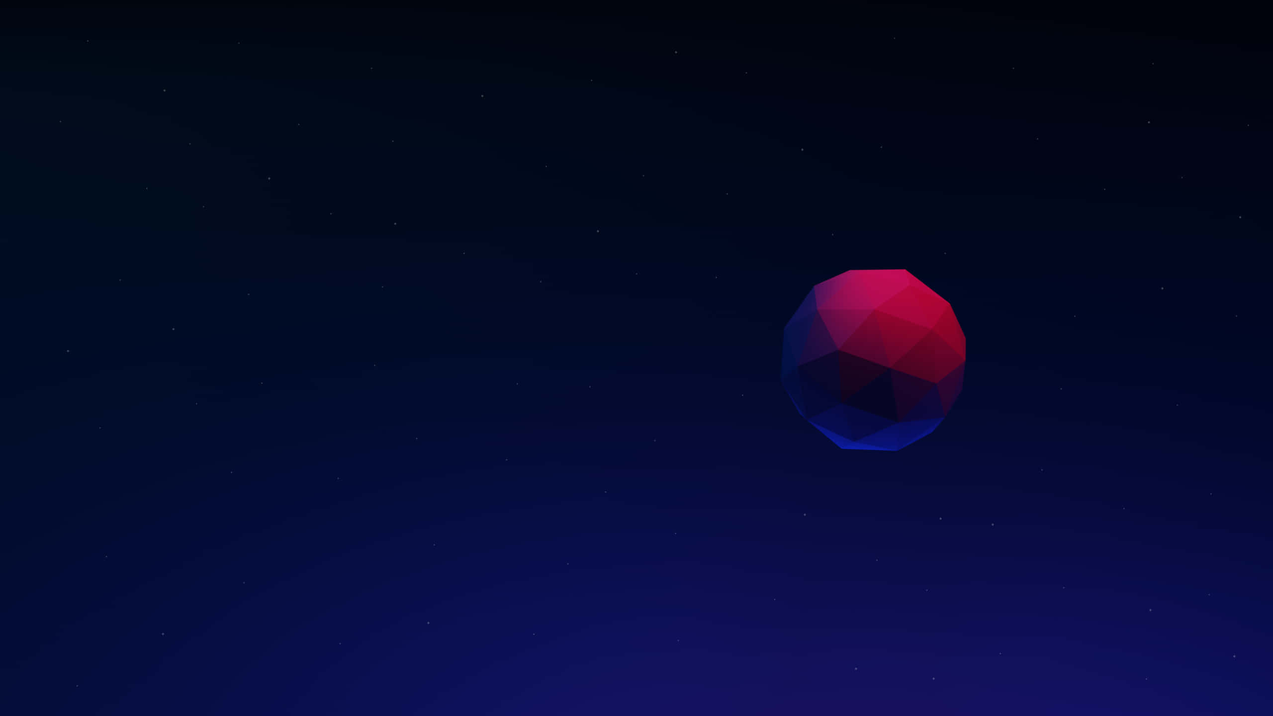 Minimalist Space, glowing red and blue geometric sphere, starry dark blue cosmic void, 2K Desktop Wallpaper