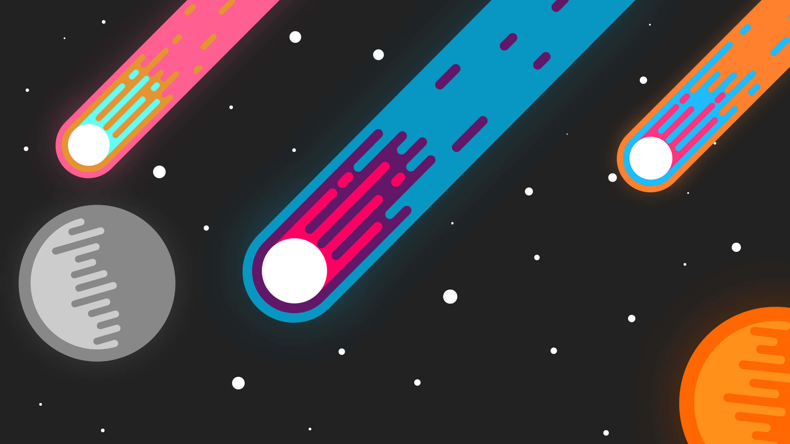 Minimalist Space, neon comets, starry night sky, 2K Desktop Wallpaper